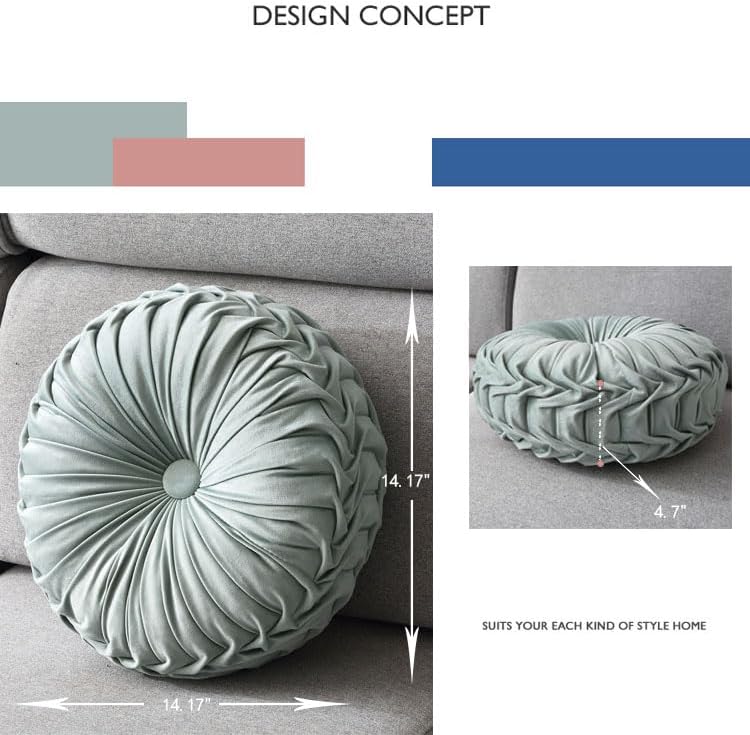 Round Throw Pillow Velvet 1 Pcs 14.17" Home Decoration Pleated 3D Pumpkin Pillow Cushion for Couch Chair Bed Car (Caramel Color)
