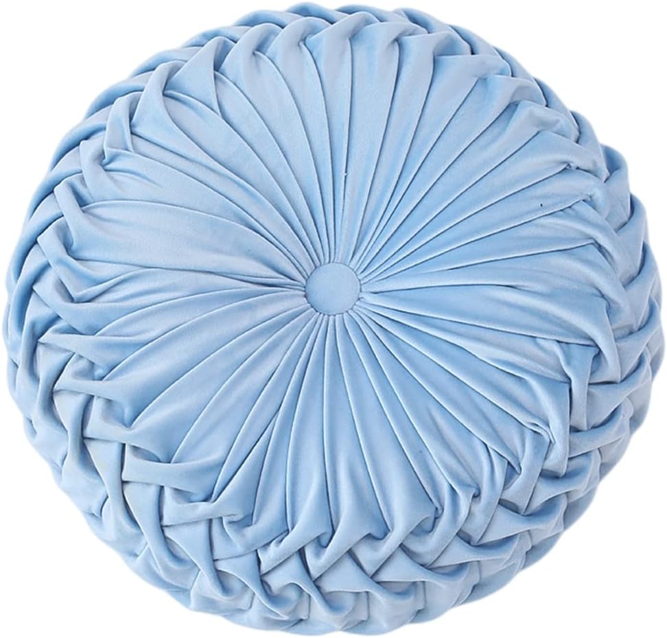 Baiyuruodie Round Velvet Pillow, Sofa Bed Bedroom Decorative Throw Pillow (38cm, Blue)