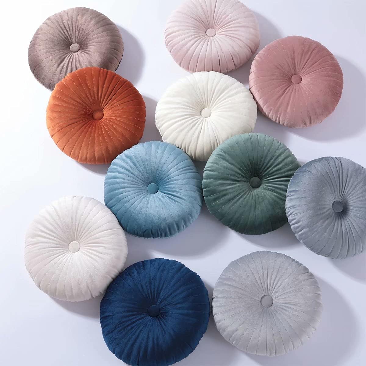 HLOVME Round Pillow Cushion for Couch Velvet Decorative Small Throw Pillow Solid Color for Living Room Bed Floor 13.7”, Green