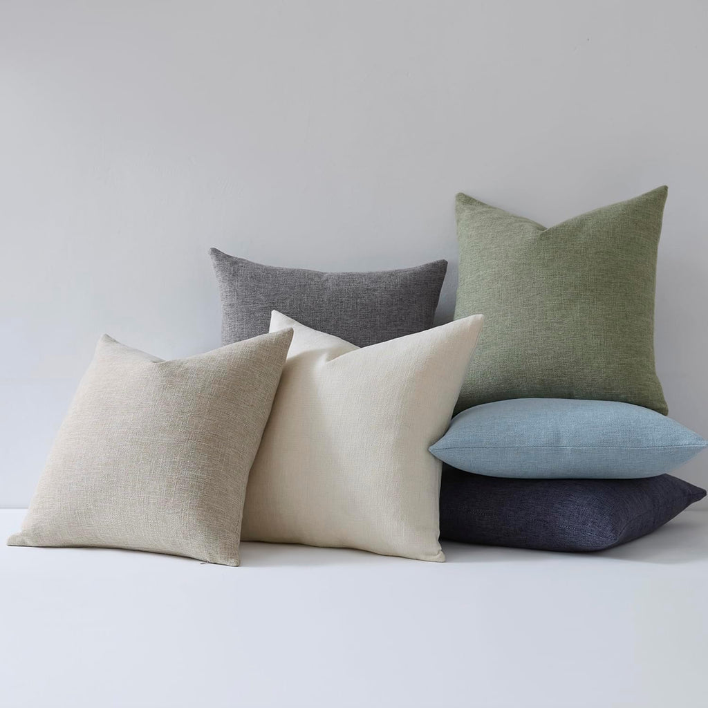 Meekio Set of 2 Ivory Throw Pillow Covers 22x22, Modern Farmhouse Linen Blend Decorative Pillow Covers for Couch Sofa Bed, Neutral Home Decor