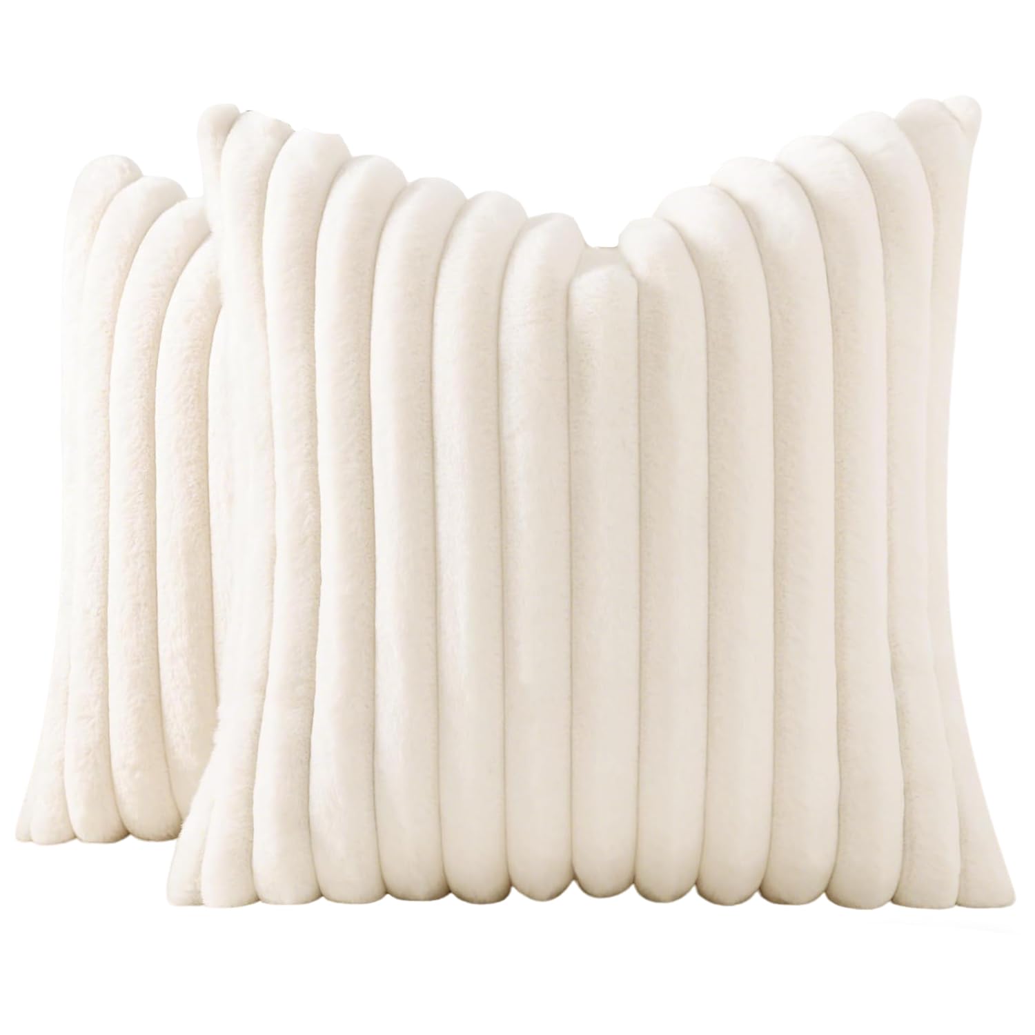 JOJUSIS Pack of 2 Faux Fur Plush Decorative Throw Pillow Covers Couch Cushion Case Soft Pillowcases (Beige, 18 x 18 Inch)