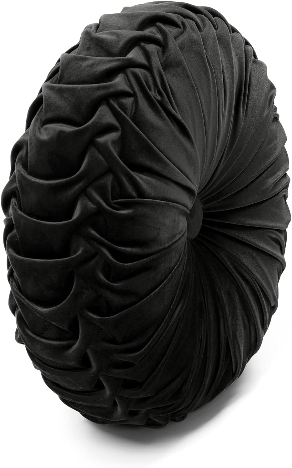Lush Decor Round Pleated Soft Velvet Decorative Throw Pillow, 1 Count, 15" Diameter, Black - Plush Round Pillow, Seat Cushion, Decorative Pillows For Bed, Couch, Or Chair