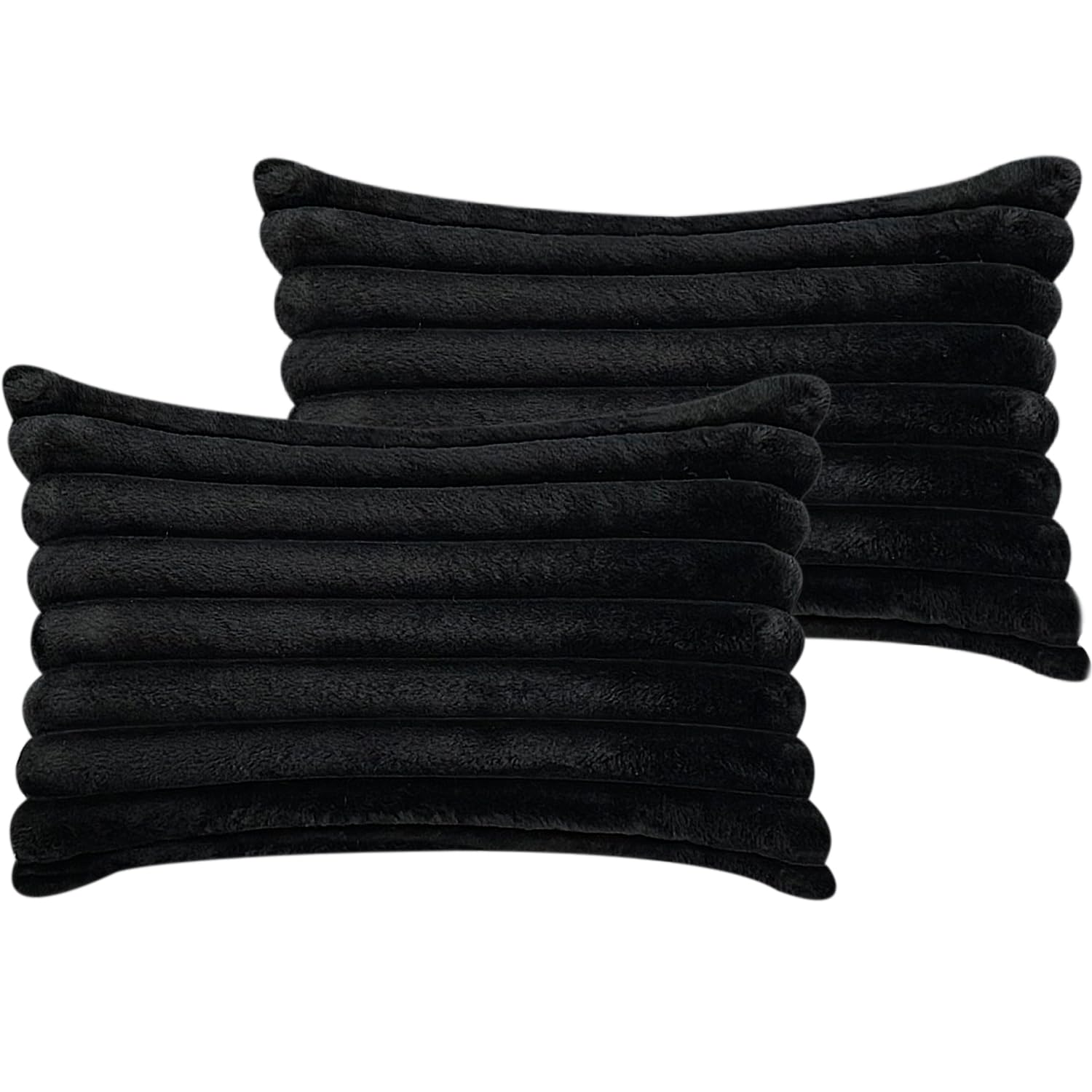 18x18 Throw Pillow Covers Set of 2, Decorative Faux Fur Covers for Bed, Couch Soft Fluffy Pillow Cover with Velvet Back for Living Room, Neutral Home Décor Accent for Sofa - Black