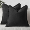 MIULEE Decorative Throw Pillow Covers Neutral Linen Fringe Throw Pillows Set of 2 Natural Beige Boho Farmhouse Cushion Covers with Tassels for Couch Sofa Bed Spring Home Decor 20x20 Inch