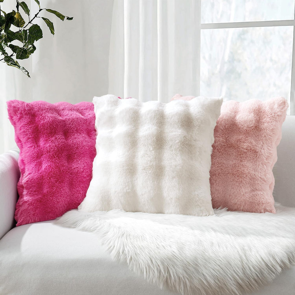 MIULEE Faux Fur Pillow Covers Thick Soft Plush Throw Pillows Luxury Spring Home Decor for Holiday Couch Bedroom Living Room Sofa,18x18 Inch Pack of 2 White