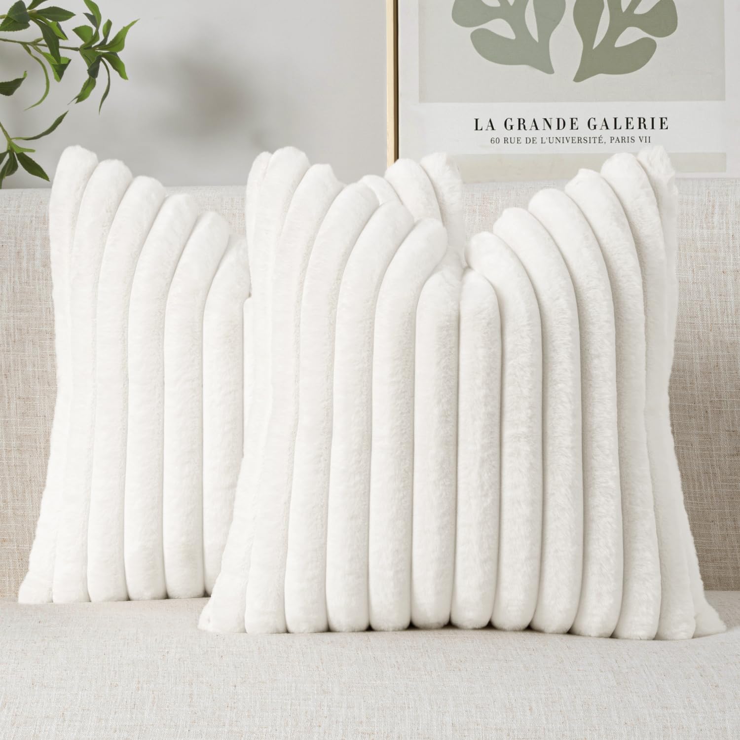 MIULEE Faux Fur Decorative Throw Pillow Covers 18x18 Inch Set of 2, Modern Spring Home Decor Soft Plush Couch Pillows Cozy Fluffy Cushion Covers for Sofa Bed Beige