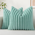 decorUhome Summer Cozy Faux Fur Throw Pillow Covers 18x18 Set of 2 Decorative Soft Plush Striped Modern Farmhouse Boho Couch Pillow Cases with Velvet Back for Sofa Bed Living Room, Cream White