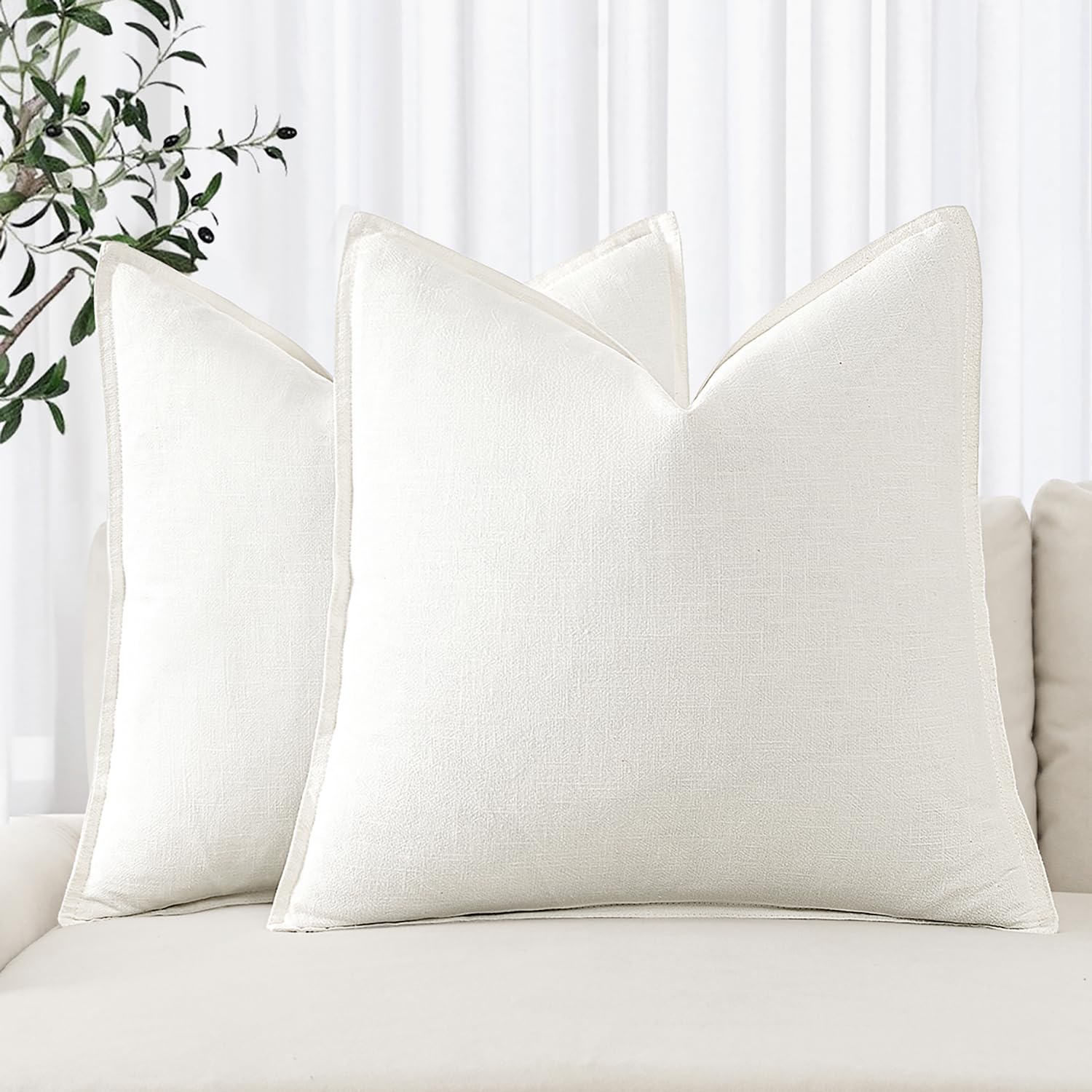 MIULEE Decorative Linen Pillow Covers 20x20 Inch Natural Beige Boho Farmhouse Neutral Couch Throw Pillows for Bed Pack of 2 Accent Modern Pillowcase Sofa Livingroom Home Decor