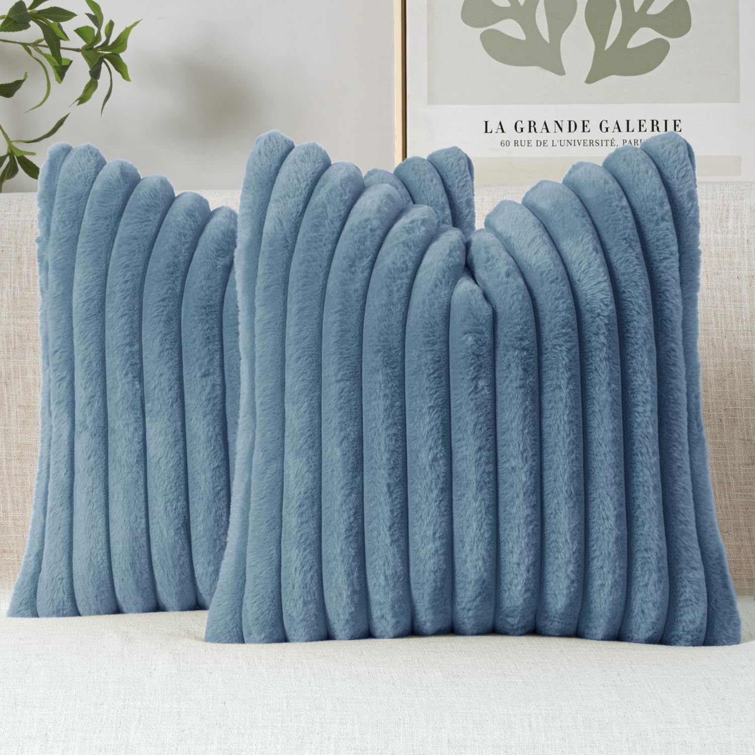 MIULEE Faux Fur Decorative Throw Pillow Covers 18x18 Inch Set of 2, Modern Spring Home Decor Soft Plush Couch Pillows Cozy Fluffy Cushion Covers for Sofa Bed Beige