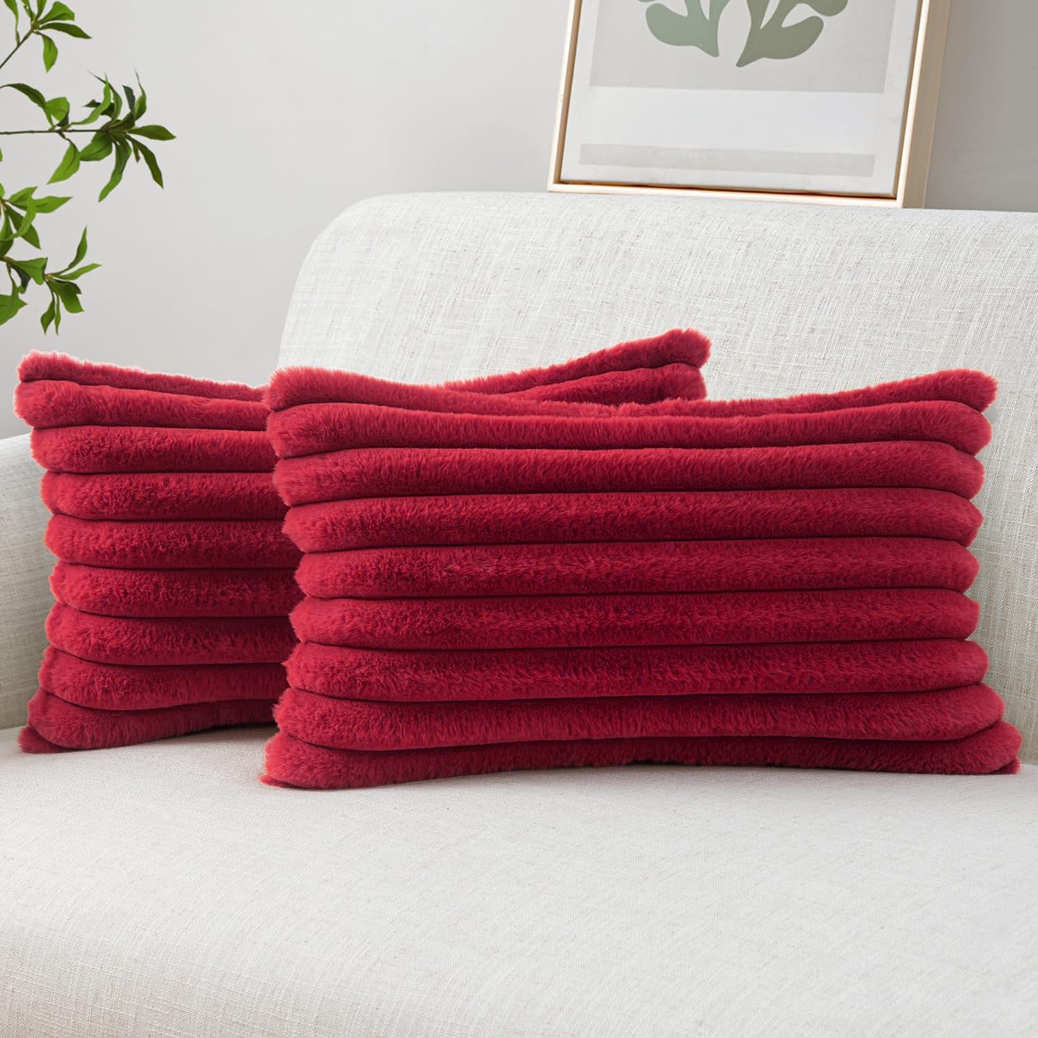 MIULEE Faux Fur Decorative Throw Pillow Covers 18x18 Inch Set of 2, Modern Spring Home Decor Soft Plush Couch Pillows Cozy Fluffy Cushion Covers for Sofa Bed Beige
