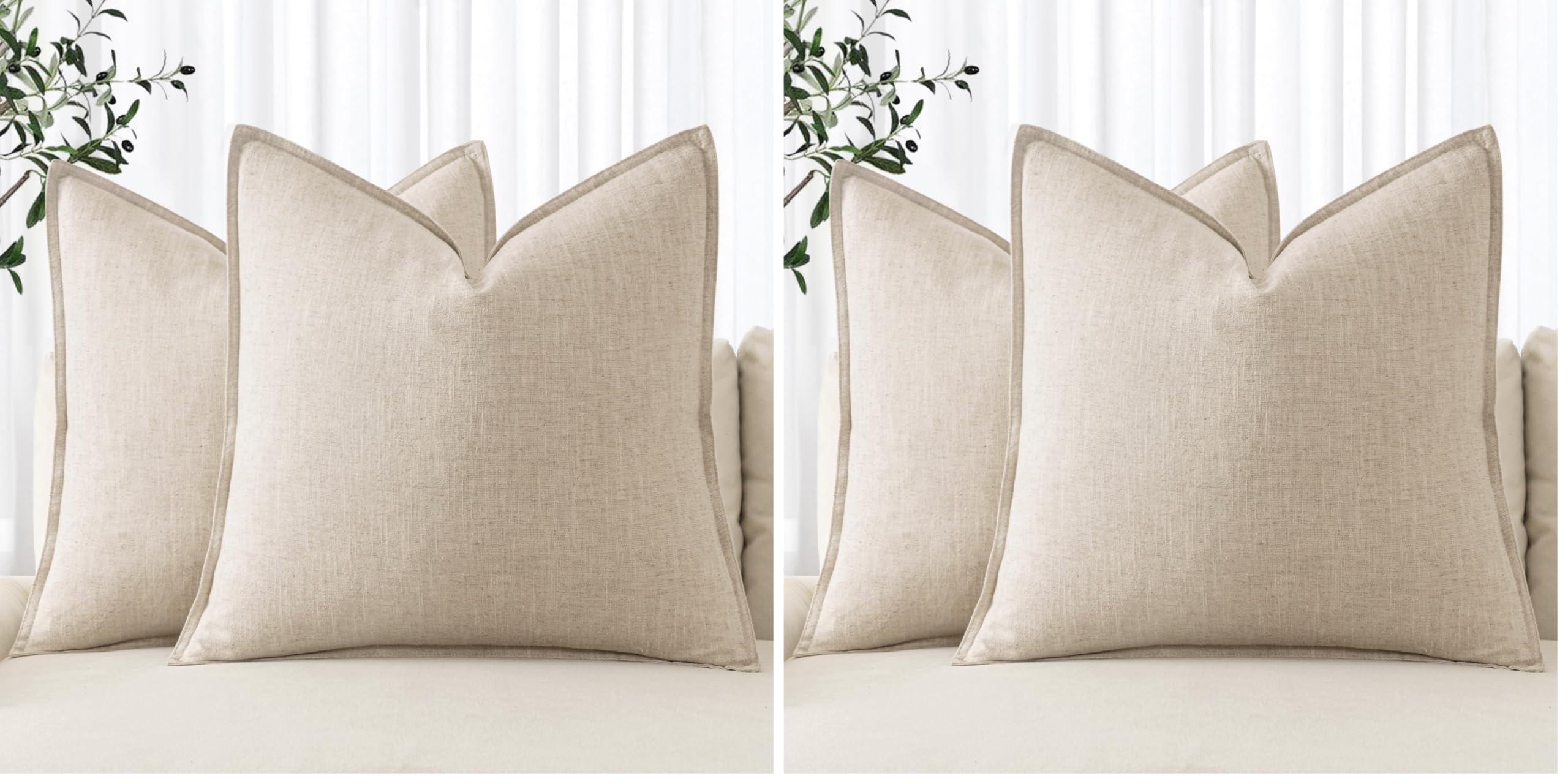 MIULEE Decorative Linen Pillow Covers 20x20 Inch Natural Beige Boho Farmhouse Neutral Couch Throw Pillows for Bed Pack of 2 Accent Modern Pillowcase Sofa Livingroom Home Decor