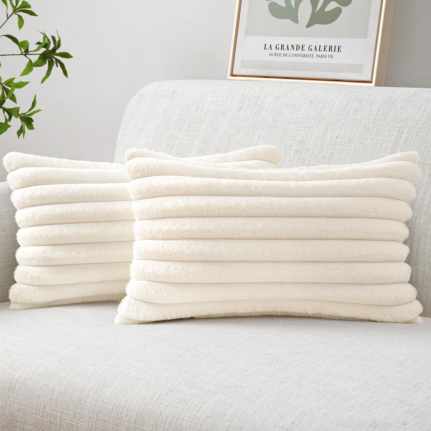 MIULEE Faux Fur Decorative Throw Pillow Covers 18x18 Inch Set of 2, Modern Spring Home Decor Soft Plush Couch Pillows Cozy Fluffy Cushion Covers for Sofa Bed Beige