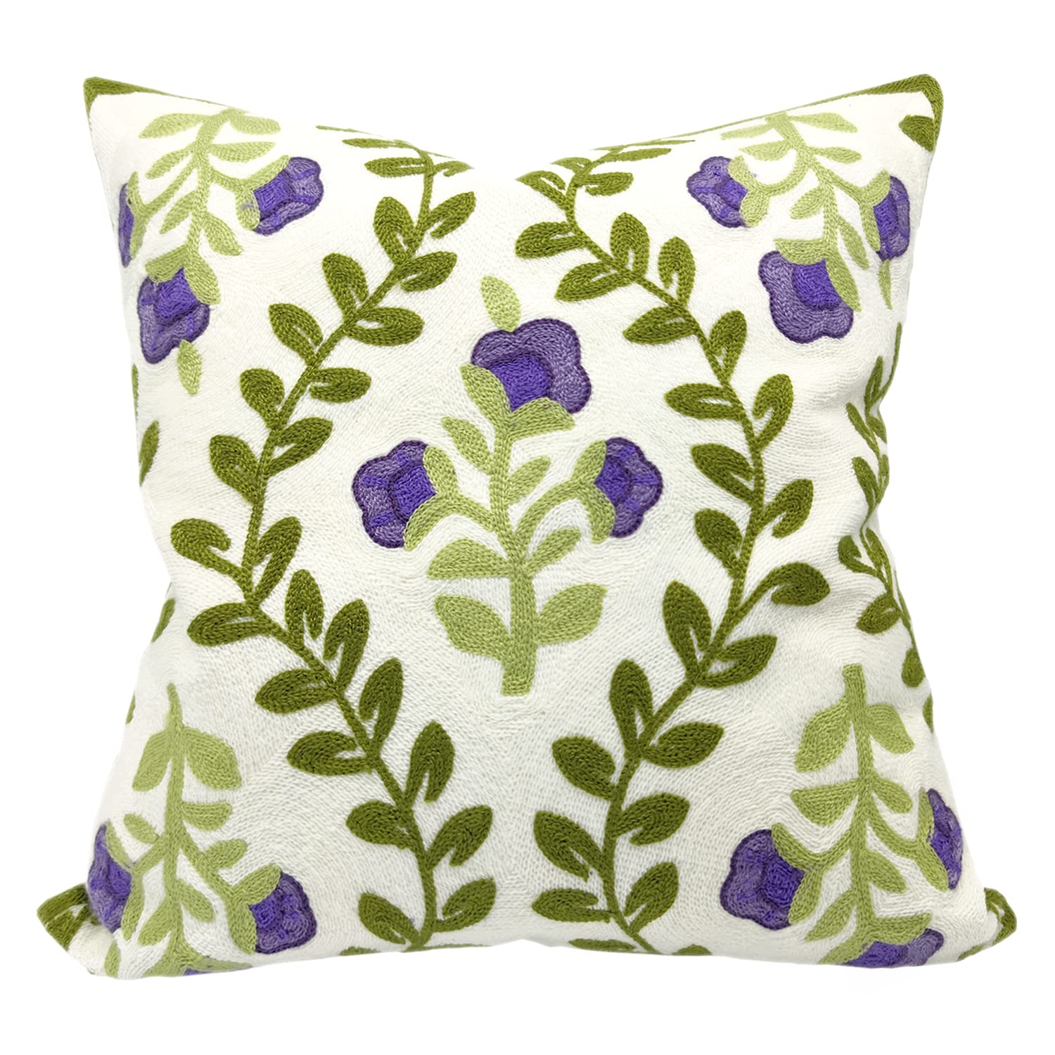 Alysheer Summer Floral Embroidered Decorative Throw Pillow Cover 12"x 20", Farmhouse Blue Flowers Green Leaves Patterned Cotton Canvas Lumbar Cushion Case for Sofa Couch Living Room Cottage Decor