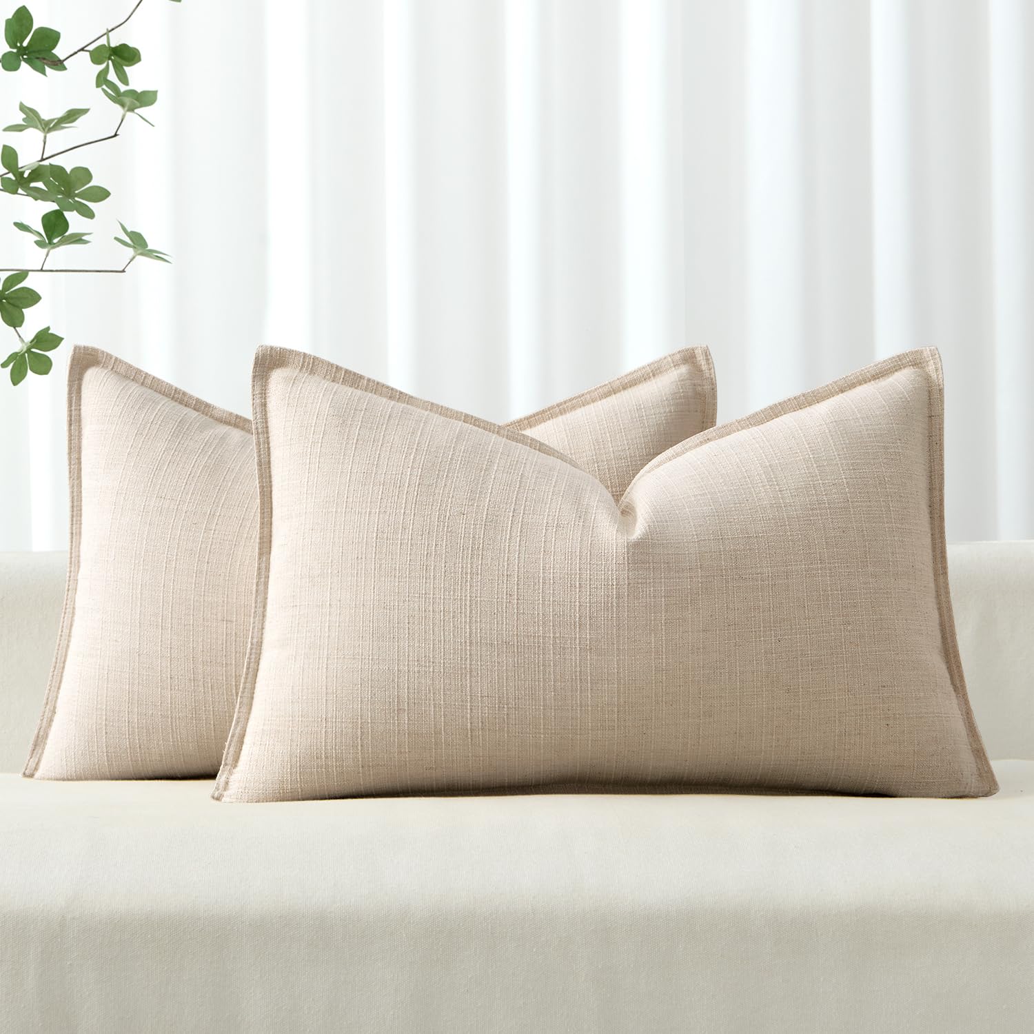 MIULEE Pack of 2 Thick Textured Couch Throw Pillow Covers, Navy Blue Decorative Pillow Covers 20x20, Neutral Linen Cushion Cases for Sofa Bed Living Room Modern Farmhouse Home Decor, No Filling