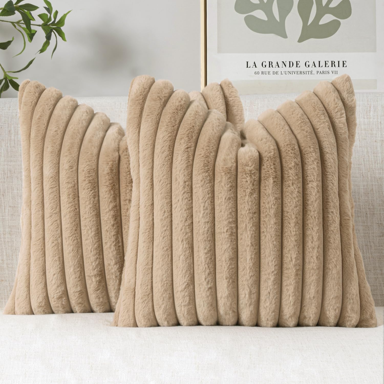 MIULEE Faux Fur Decorative Throw Pillow Covers 18x18 Inch Set of 2, Modern Spring Home Decor Soft Plush Couch Pillows Cozy Fluffy Cushion Covers for Sofa Bed Sage Green