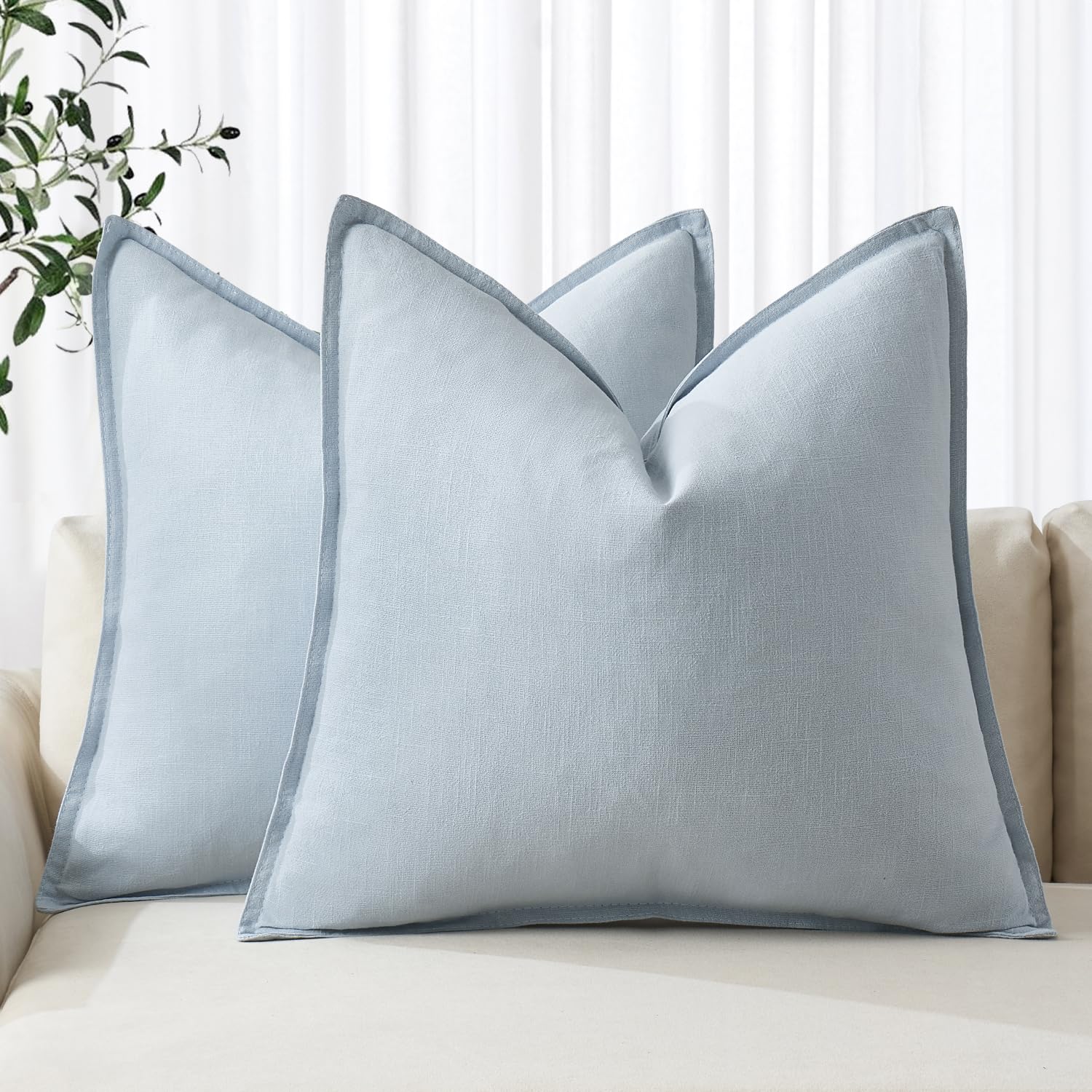 MIULEE Decorative Linen Pillow Covers 20x20 Inch Natural Beige Boho Farmhouse Neutral Couch Throw Pillows for Bed Pack of 2 Accent Modern Pillowcase Sofa Livingroom Home Decor