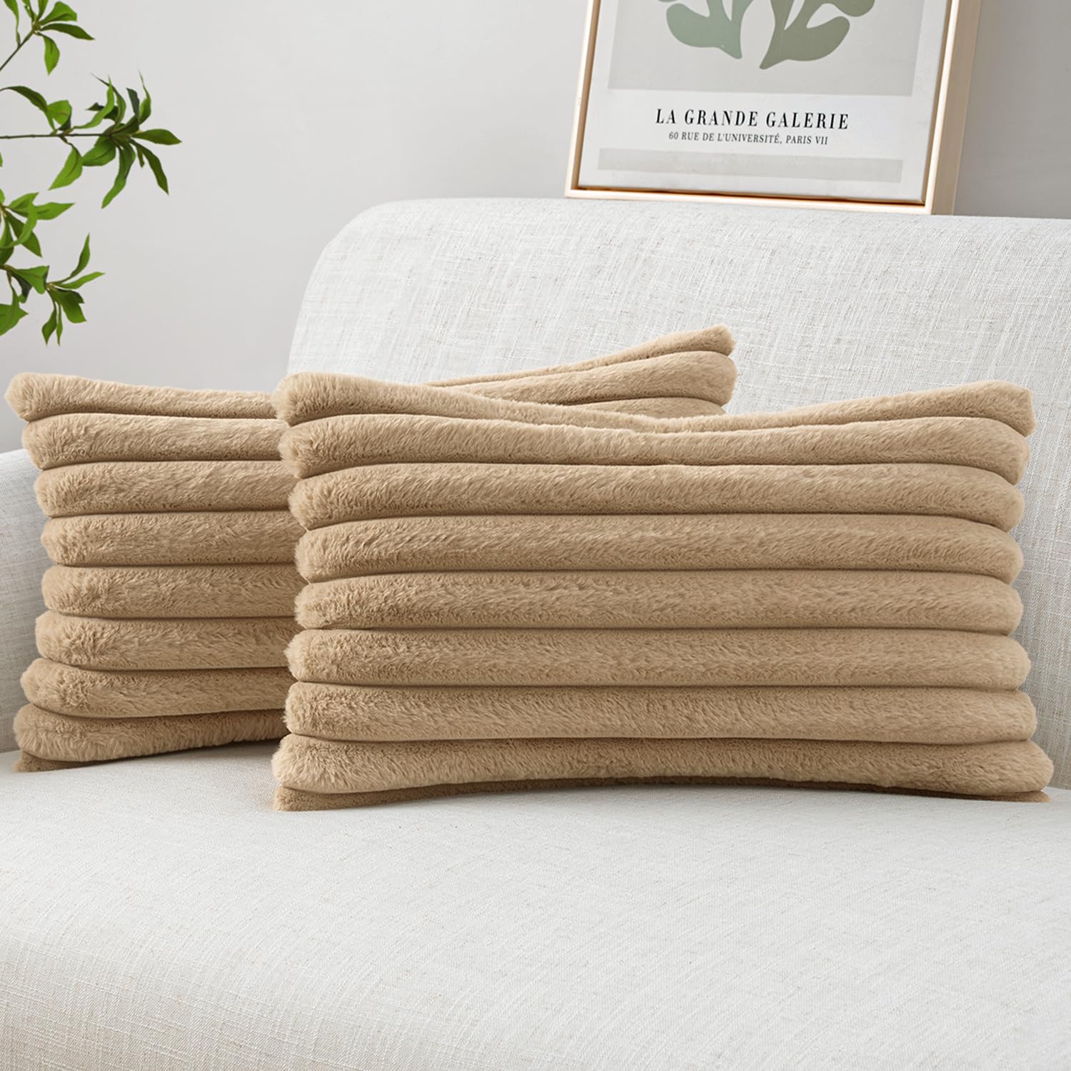 MIULEE Faux Fur Decorative Throw Pillow Covers 18x18 Inch Set of 2, Modern Spring Home Decor Soft Plush Couch Pillows Cozy Fluffy Cushion Covers for Sofa Bed Sage Green