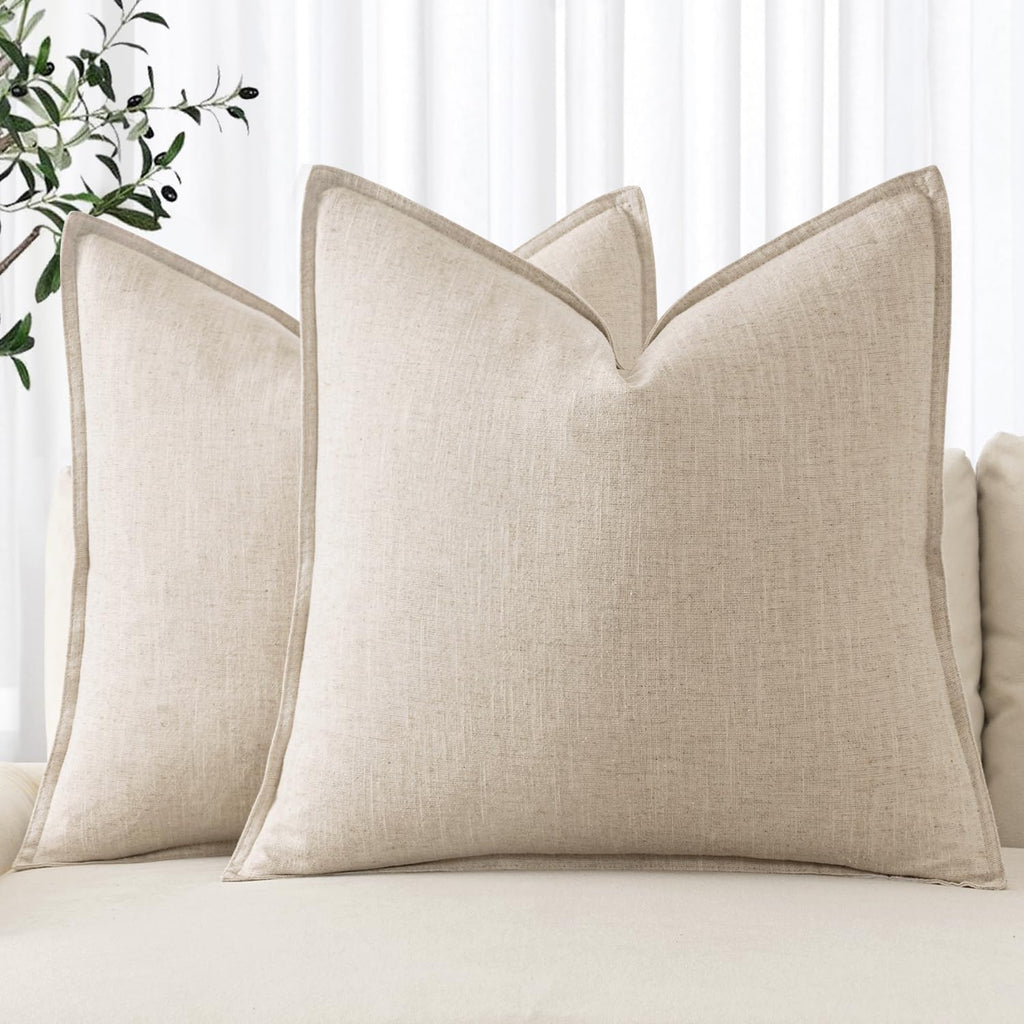 MIULEE Decorative Linen Pillow Covers 20x20 Inch Natural Beige Boho Farmhouse Neutral Couch Throw Pillows for Bed Pack of 2 Accent Modern Pillowcase Sofa Livingroom Home Decor