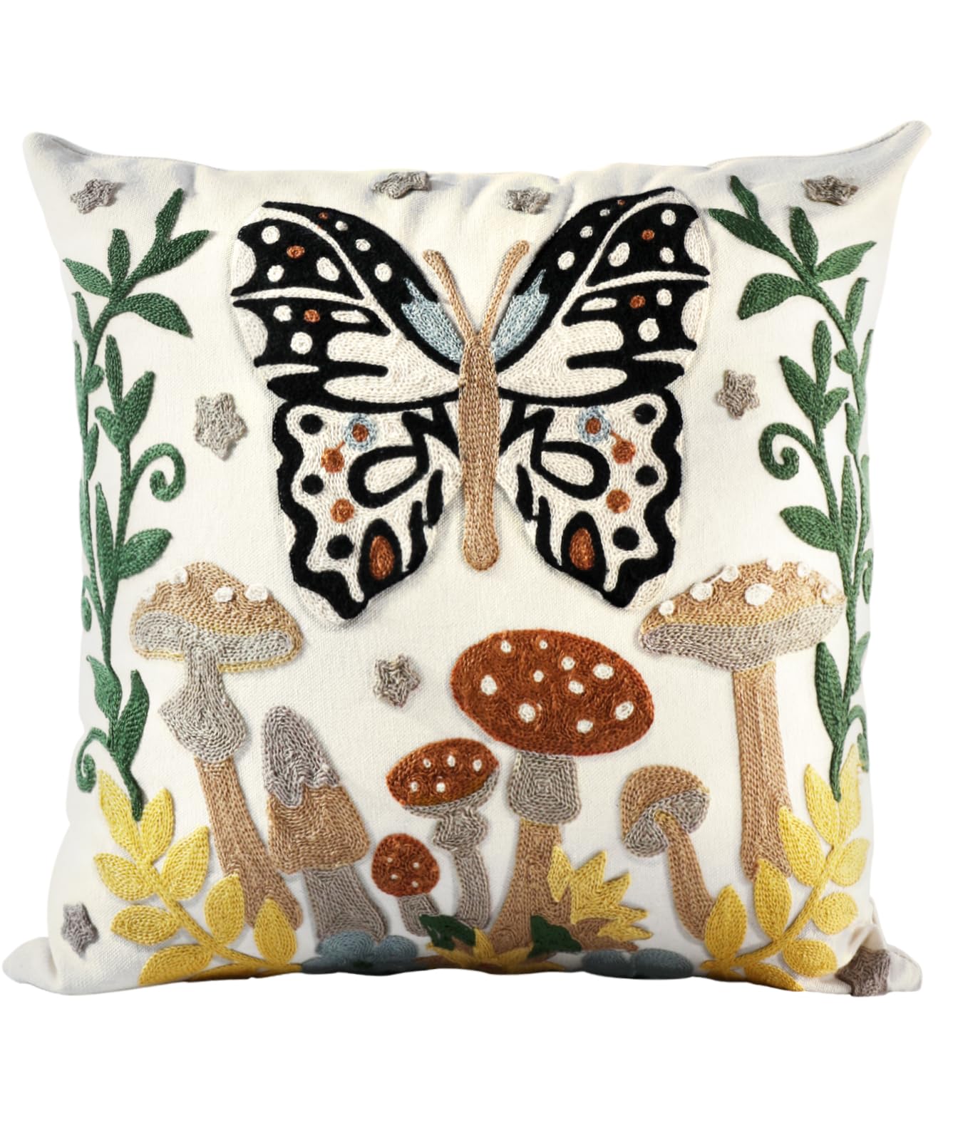 Embroidered Throw Pillow Cover - 18x18 Decorative Pillow Cover with Zipper Aesthetic Cute Design Boho Spring Summer Throw Pillowcase for Living Room Couch Sofa Bed, Flower Cats