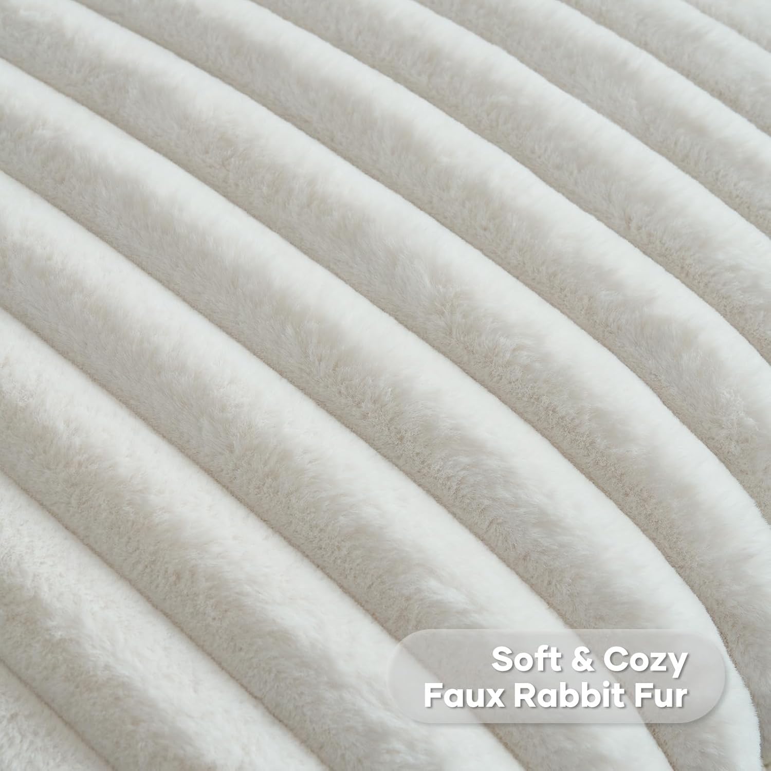 FUTEI Pack of 2 Solid Faux Fur Plush Throw Pillow Covers 18x18 Inch Soft Fluffy Striped Decorative Cushion Cases Modern Farmhouse Accent for Couch Bed Living Room, Cream White