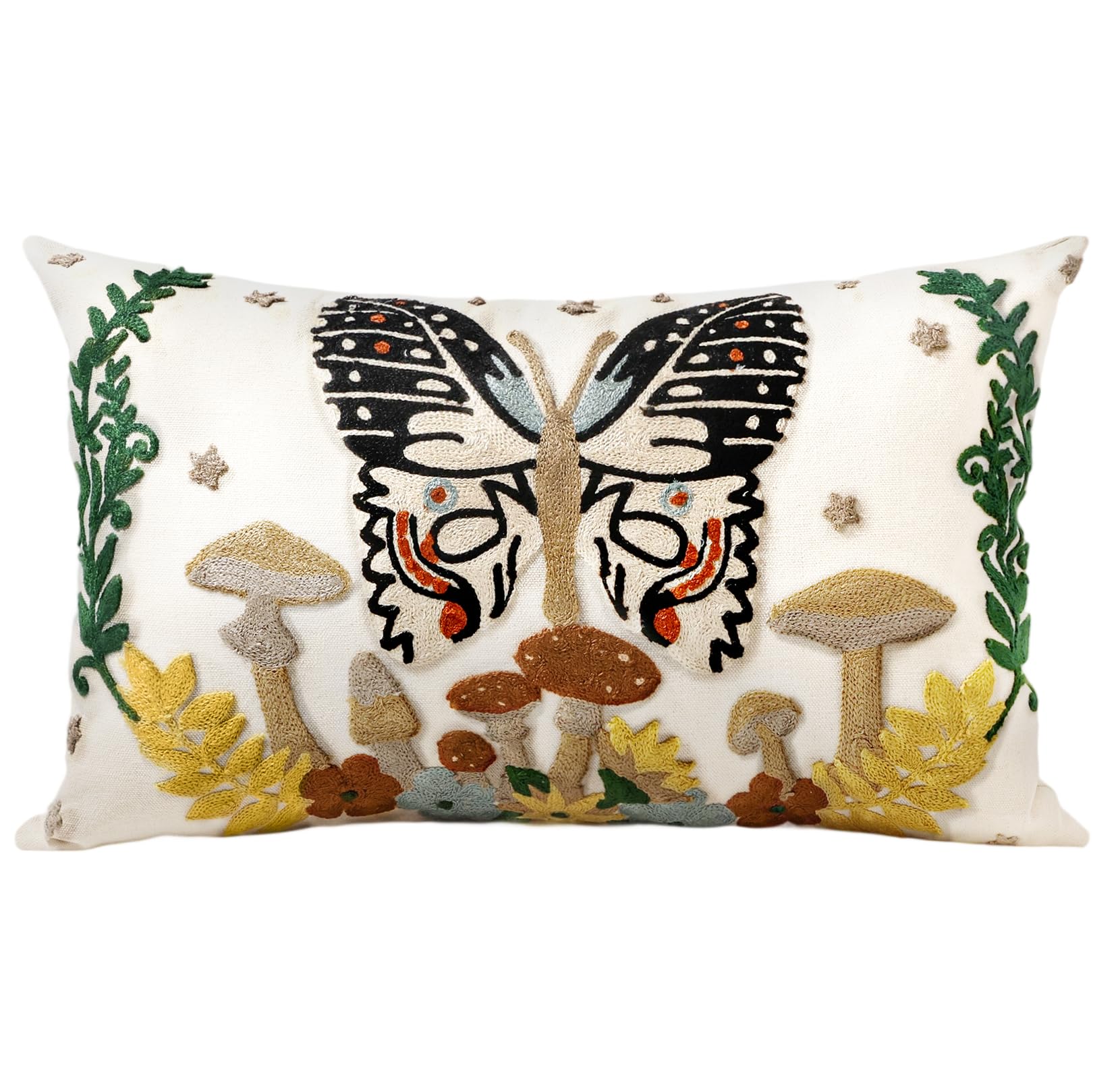 Embroidered Throw Pillow Cover - 18x18 Decorative Pillow Cover with Zipper Aesthetic Cute Design Boho Spring Summer Throw Pillowcase for Living Room Couch Sofa Bed, Flower Cats