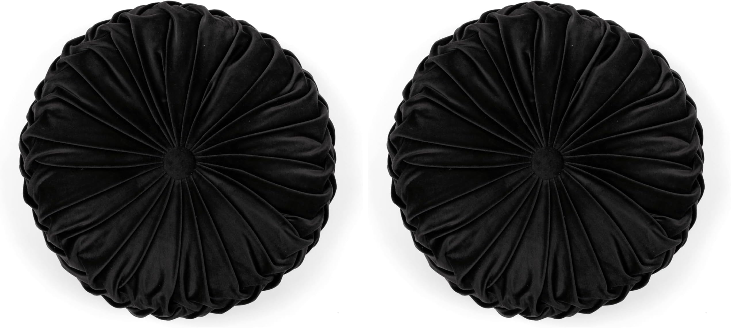 Lush Decor Round Pleated Soft Velvet Decorative Throw Pillow, 1 Count, 15" Diameter, Black - Plush Round Pillow, Seat Cushion, Decorative Pillows For Bed, Couch, Or Chair