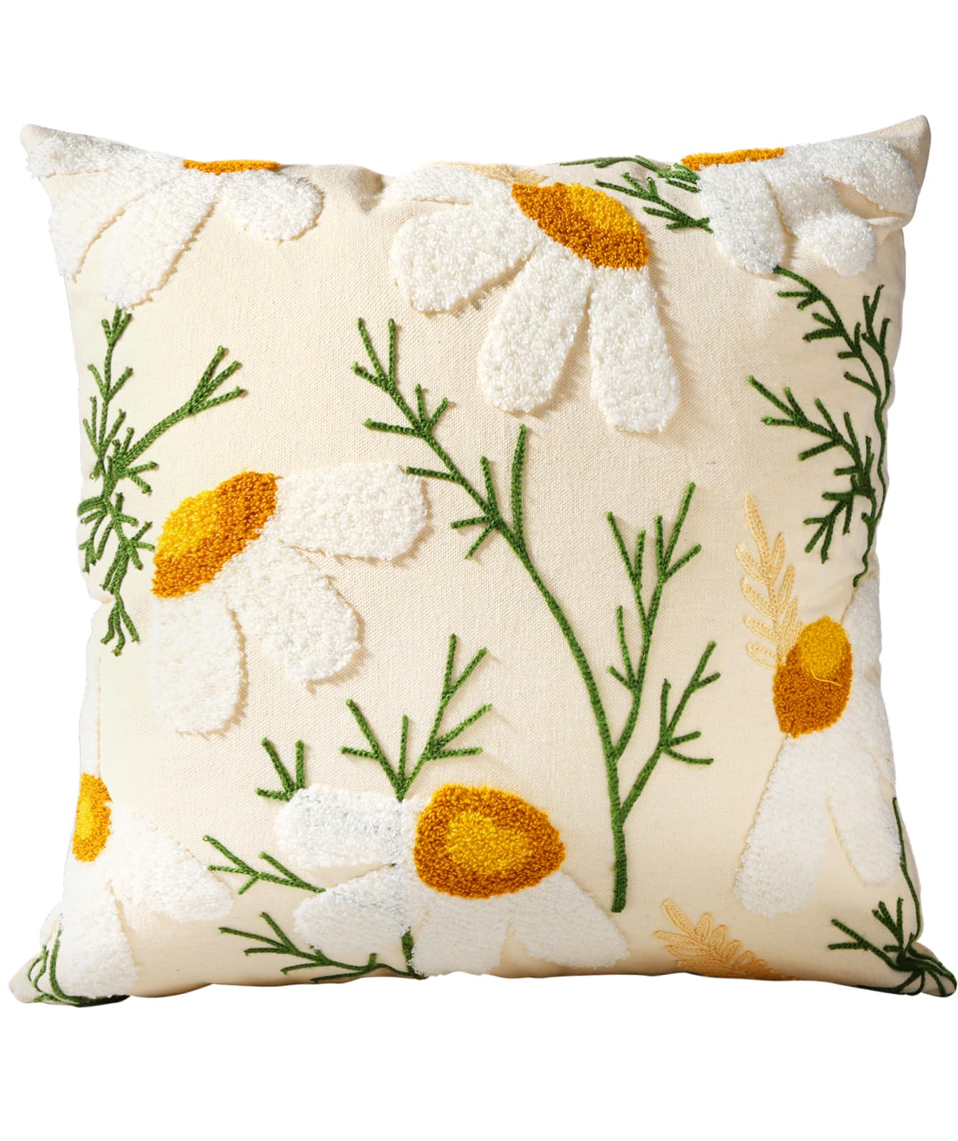 Embroidered Throw Pillow Cover - 18x18 Decorative Pillow Cover with Zipper Aesthetic Cute Design Boho Spring Summer Cozy Throw Pillowcase for Living Room Couch Sofa Bed, Plants