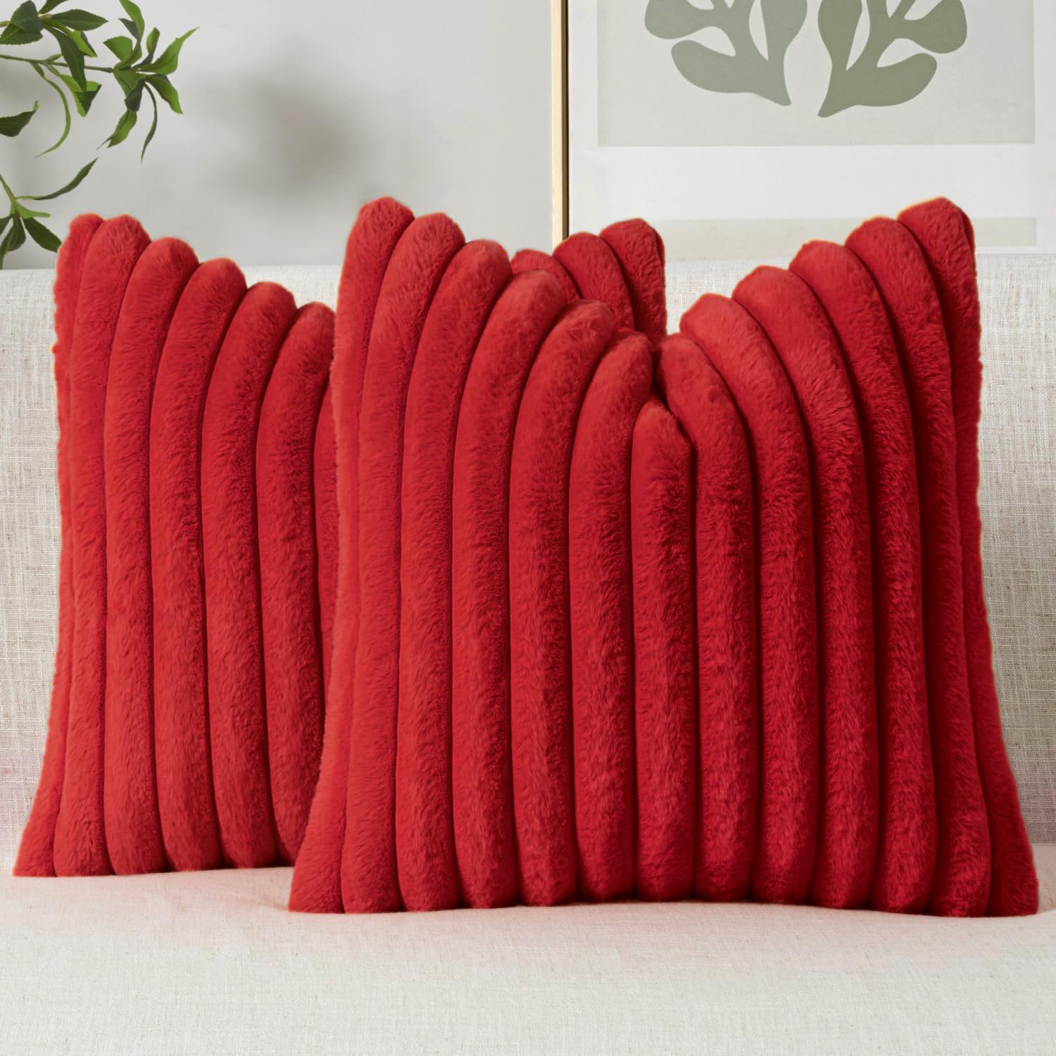 MIULEE Faux Fur Decorative Throw Pillow Covers 18x18 Inch Set of 2, Modern Spring Home Decor Soft Plush Couch Pillows Cozy Fluffy Cushion Covers for Sofa Bed Beige