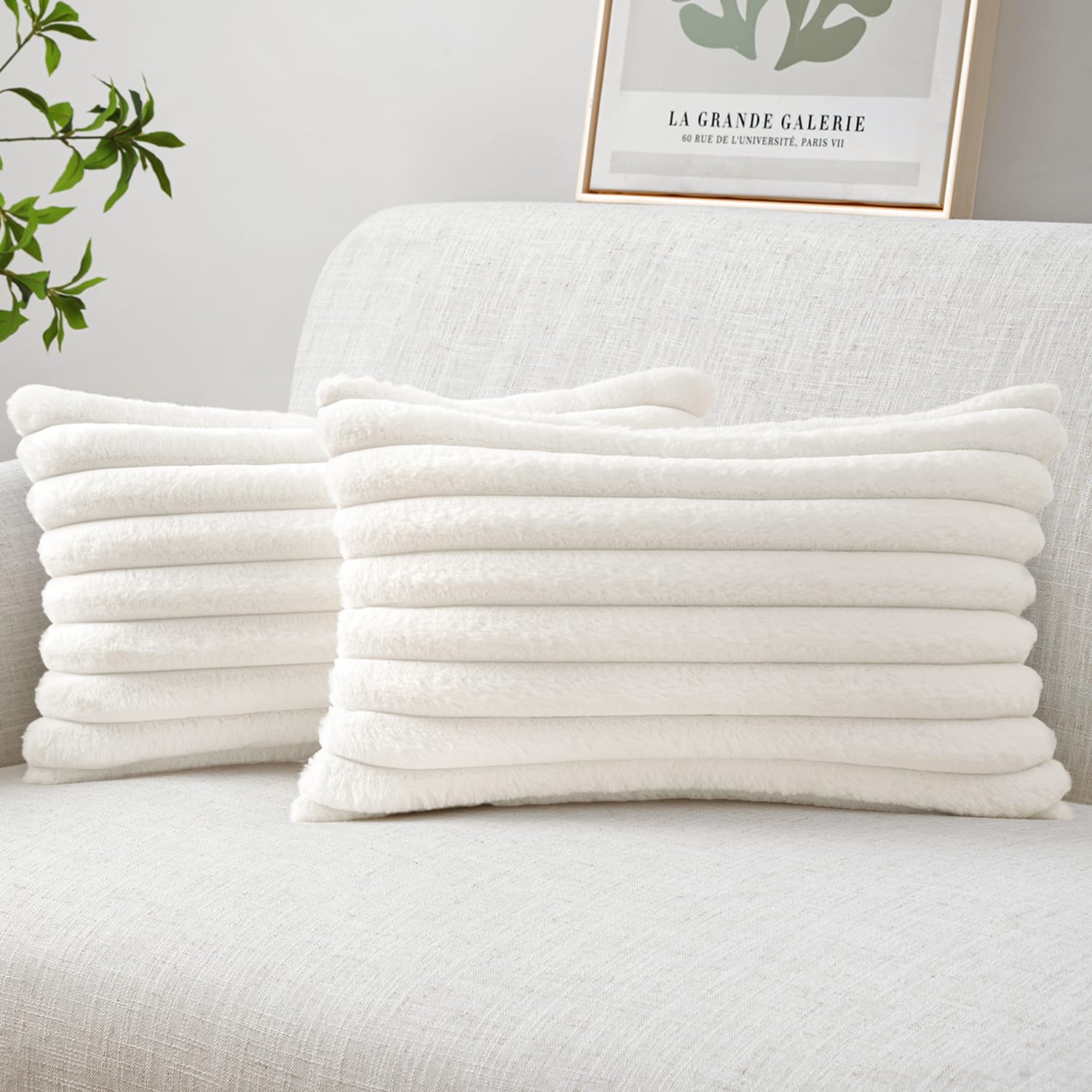 MIULEE Faux Fur Decorative Throw Pillow Covers 18x18 Inch Set of 2, Modern Spring Home Decor Soft Plush Couch Pillows Cozy Fluffy Cushion Covers for Sofa Bed Beige