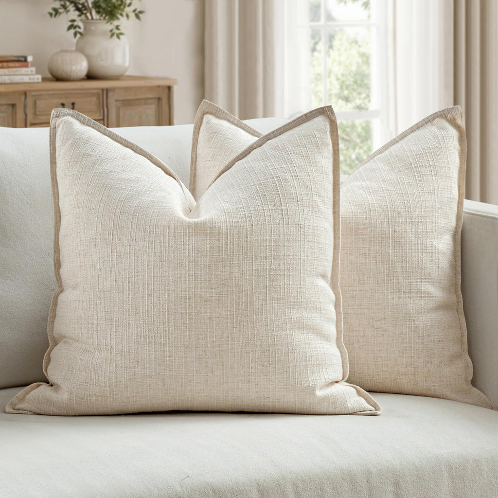 MIULEE Pack of 2 Thick Textured Couch Throw Pillow Covers, Navy Blue Decorative Pillow Covers 20x20, Neutral Linen Cushion Cases for Sofa Bed Living Room Modern Farmhouse Home Decor, No Filling