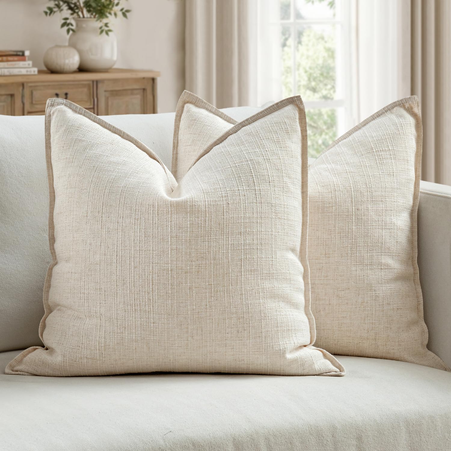 MIULEE Pack of 2 Thick Textured Couch Throw Pillow Covers, Navy Blue Decorative Pillow Covers 20x20, Neutral Linen Cushion Cases for Sofa Bed Living Room Modern Farmhouse Home Decor, No Filling