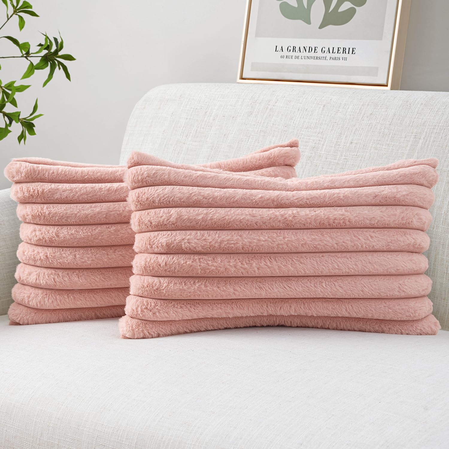 MIULEE Faux Fur Decorative Throw Pillow Covers 18x18 Inch Set of 2, Modern Spring Home Decor Soft Plush Couch Pillows Cozy Fluffy Cushion Covers for Sofa Bed Beige