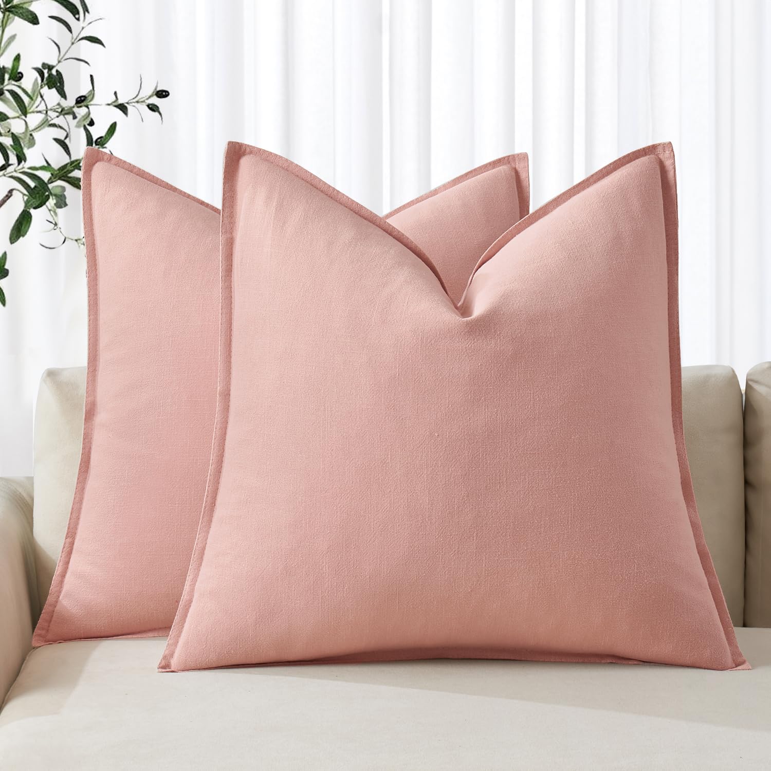 MIULEE Decorative Linen Pillow Covers 20x20 Inch Natural Beige Boho Farmhouse Neutral Couch Throw Pillows for Bed Pack of 2 Accent Modern Pillowcase Sofa Livingroom Home Decor