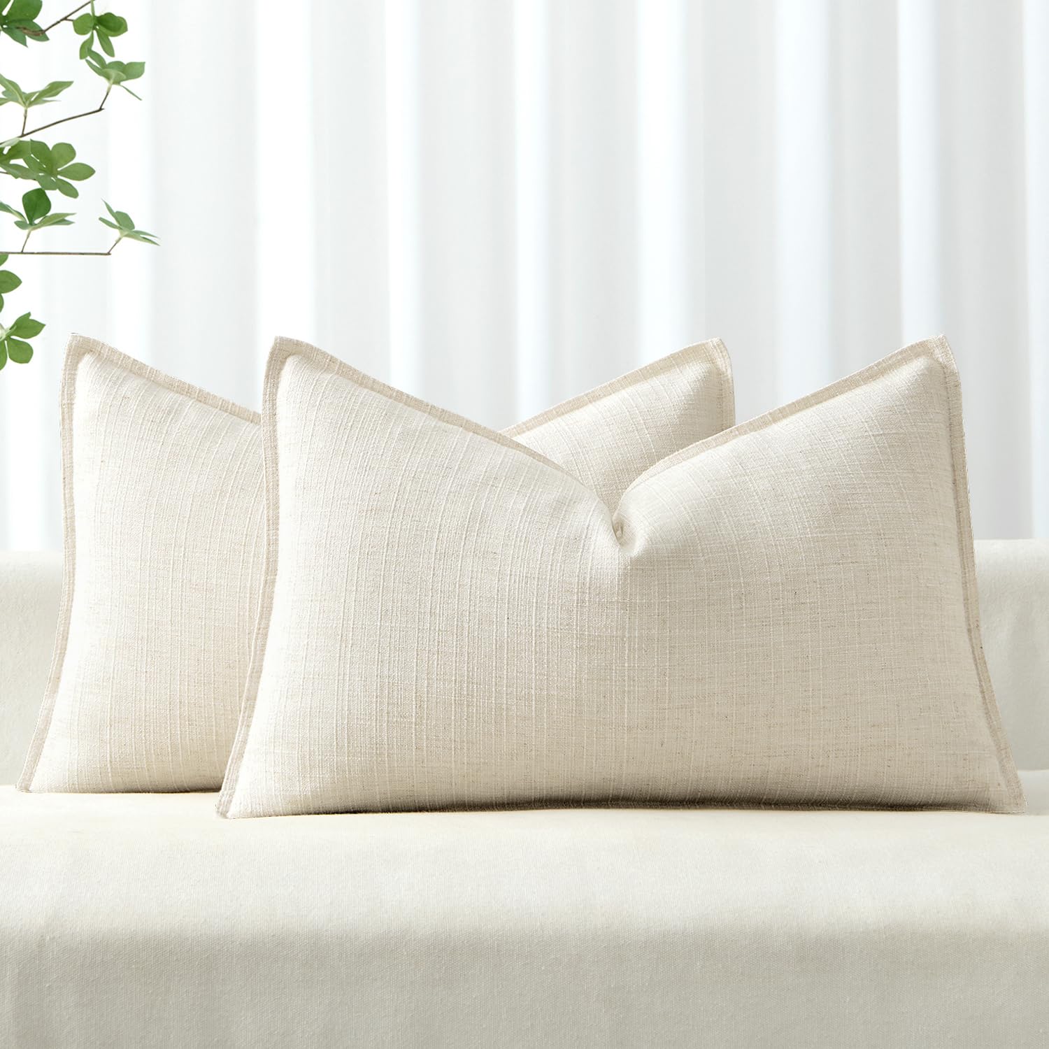 MIULEE Pack of 2 Thick Textured Couch Throw Pillow Covers, Navy Blue Decorative Pillow Covers 20x20, Neutral Linen Cushion Cases for Sofa Bed Living Room Modern Farmhouse Home Decor, No Filling