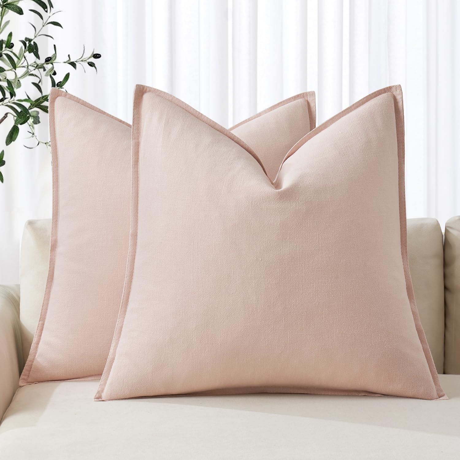 MIULEE Decorative Linen Pillow Covers 20x20 Inch Natural Beige Boho Farmhouse Neutral Couch Throw Pillows for Bed Pack of 2 Accent Modern Pillowcase Sofa Livingroom Home Decor