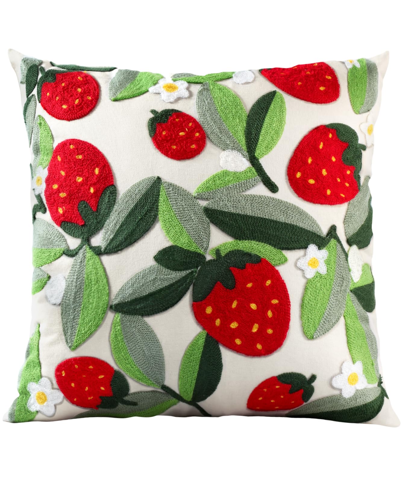 Embroidered Throw Pillow Cover - 18x18 Decorative Pillow Cover with Zipper Aesthetic Cute Design Boho Spring Summer Throw Pillowcase for Living Room Couch Sofa Bed, Flower Cats