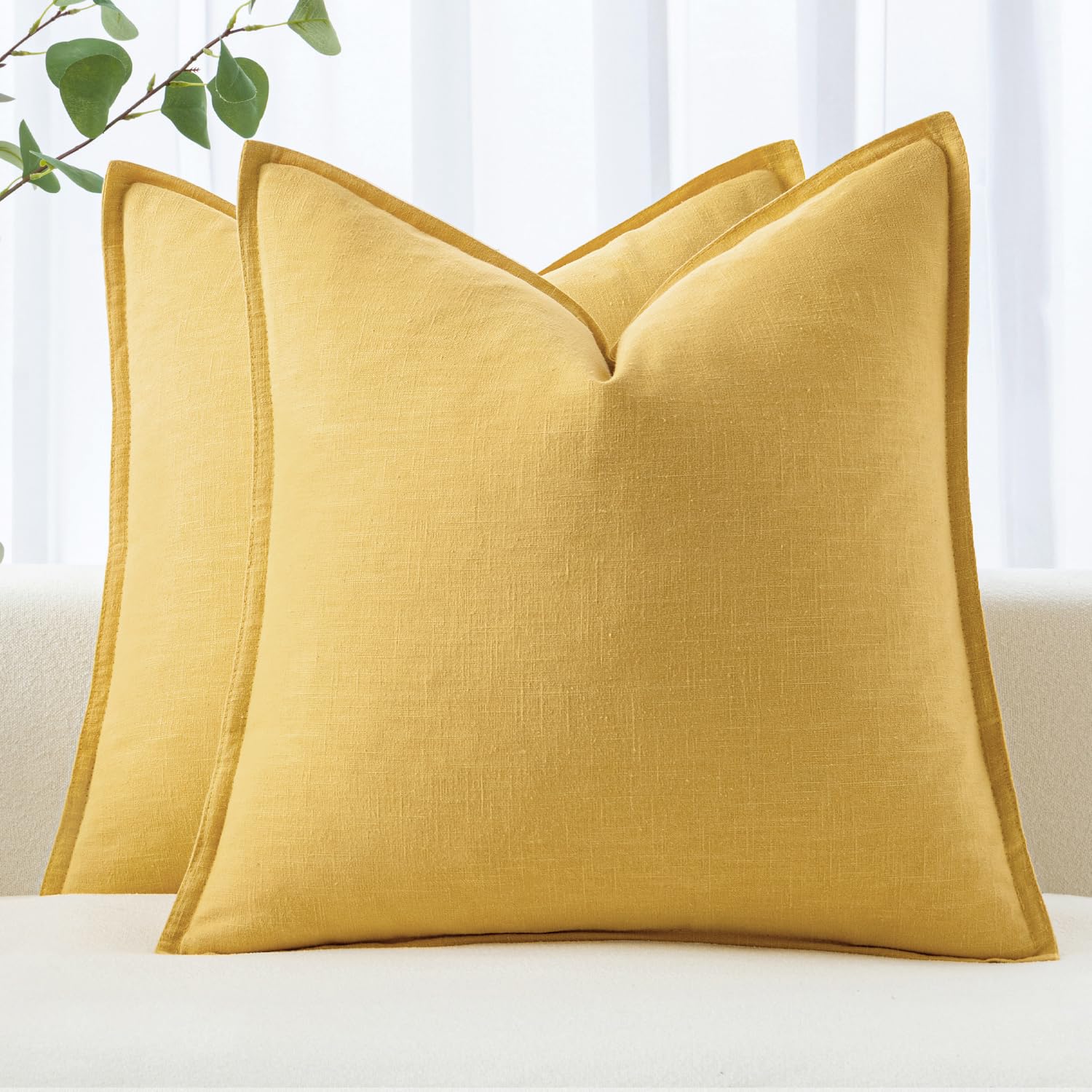MIULEE Decorative Linen Pillow Covers 20x20 Inch Natural Beige Boho Farmhouse Neutral Couch Throw Pillows for Bed Pack of 2 Accent Modern Pillowcase Sofa Livingroom Home Decor