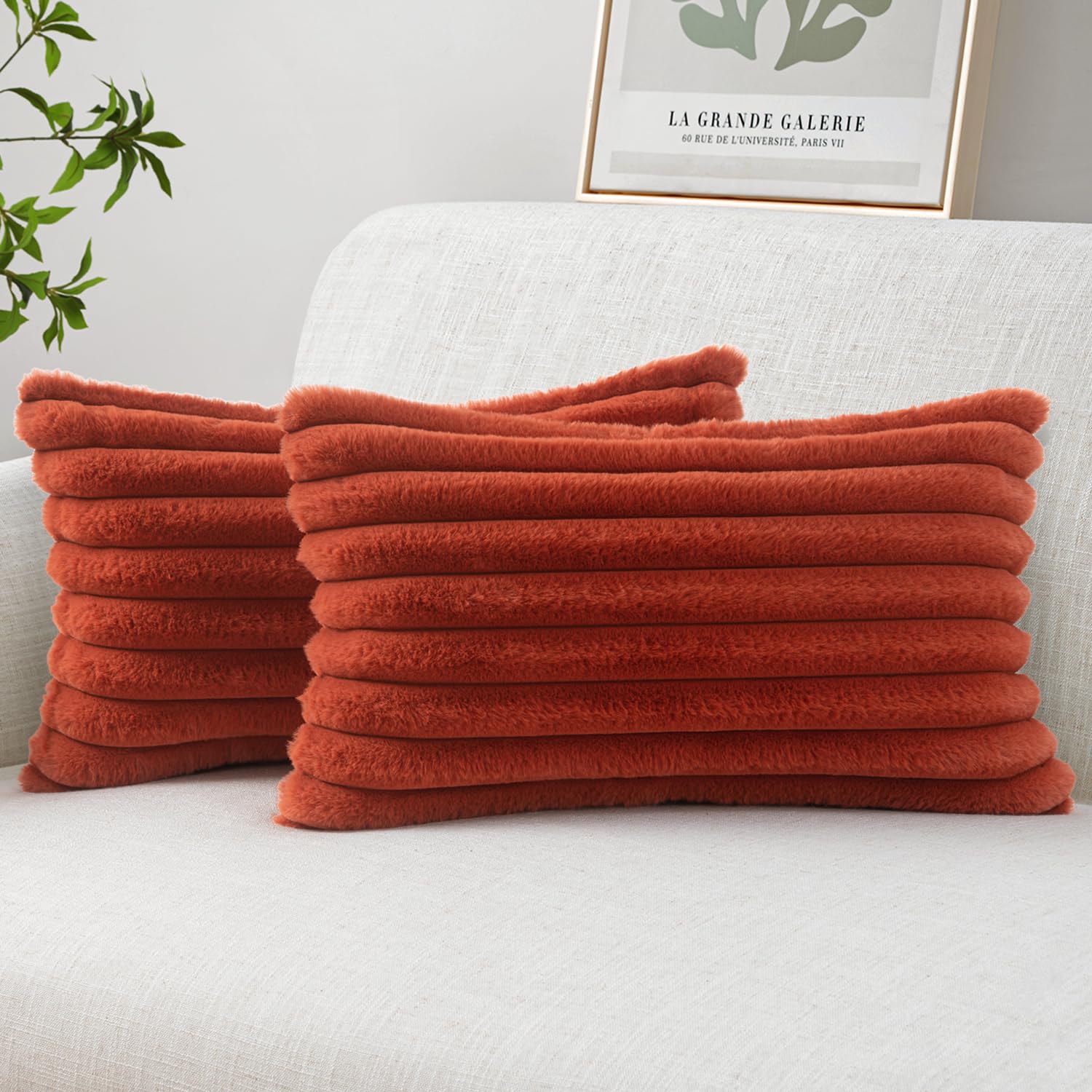 MIULEE Faux Fur Decorative Throw Pillow Covers 18x18 Inch Set of 2, Modern Spring Home Decor Soft Plush Couch Pillows Cozy Fluffy Cushion Covers for Sofa Bed Sage Green