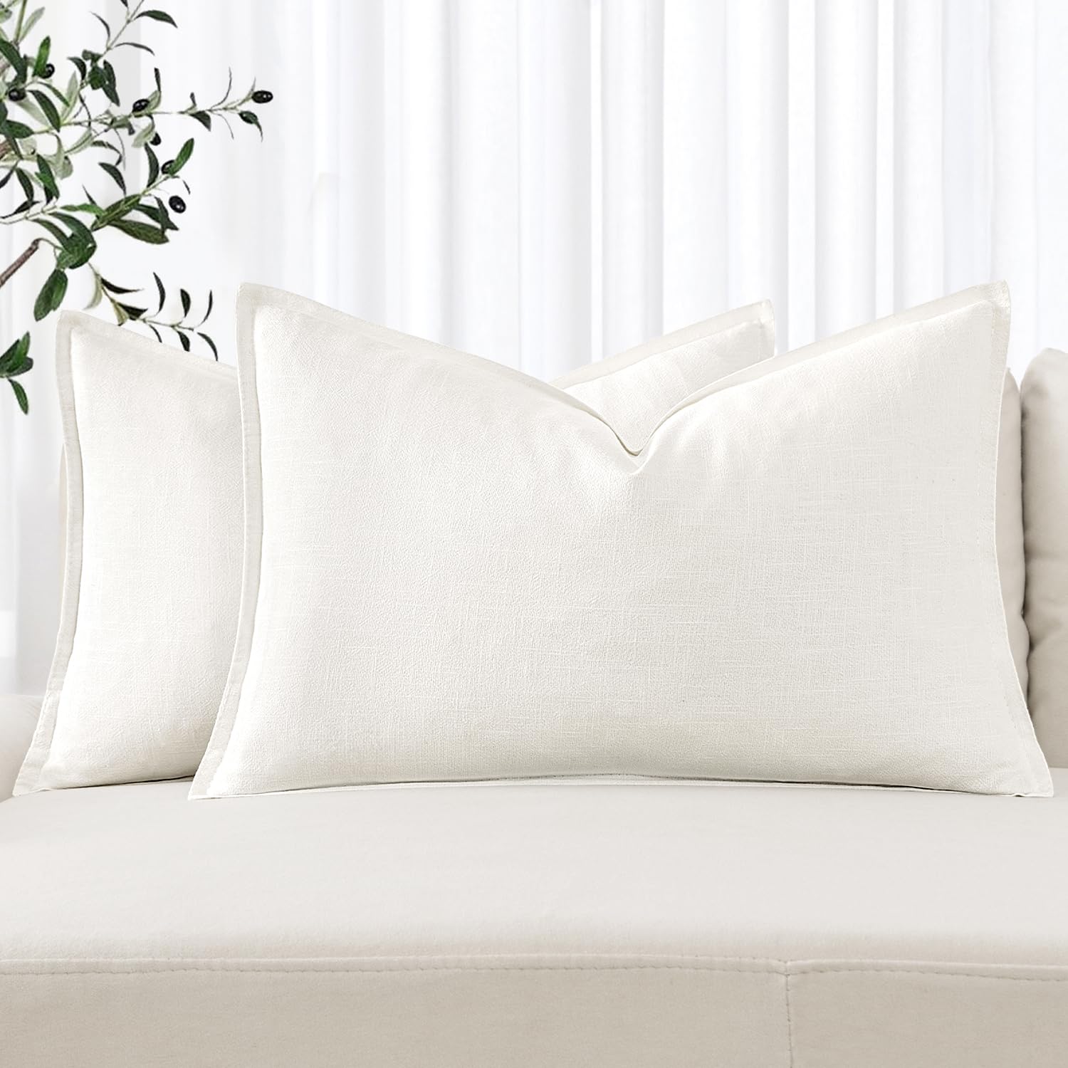 MIULEE Decorative Linen Pillow Covers 20x20 Inch Natural Beige Boho Farmhouse Neutral Couch Throw Pillows for Bed Pack of 2 Accent Modern Pillowcase Sofa Livingroom Home Decor