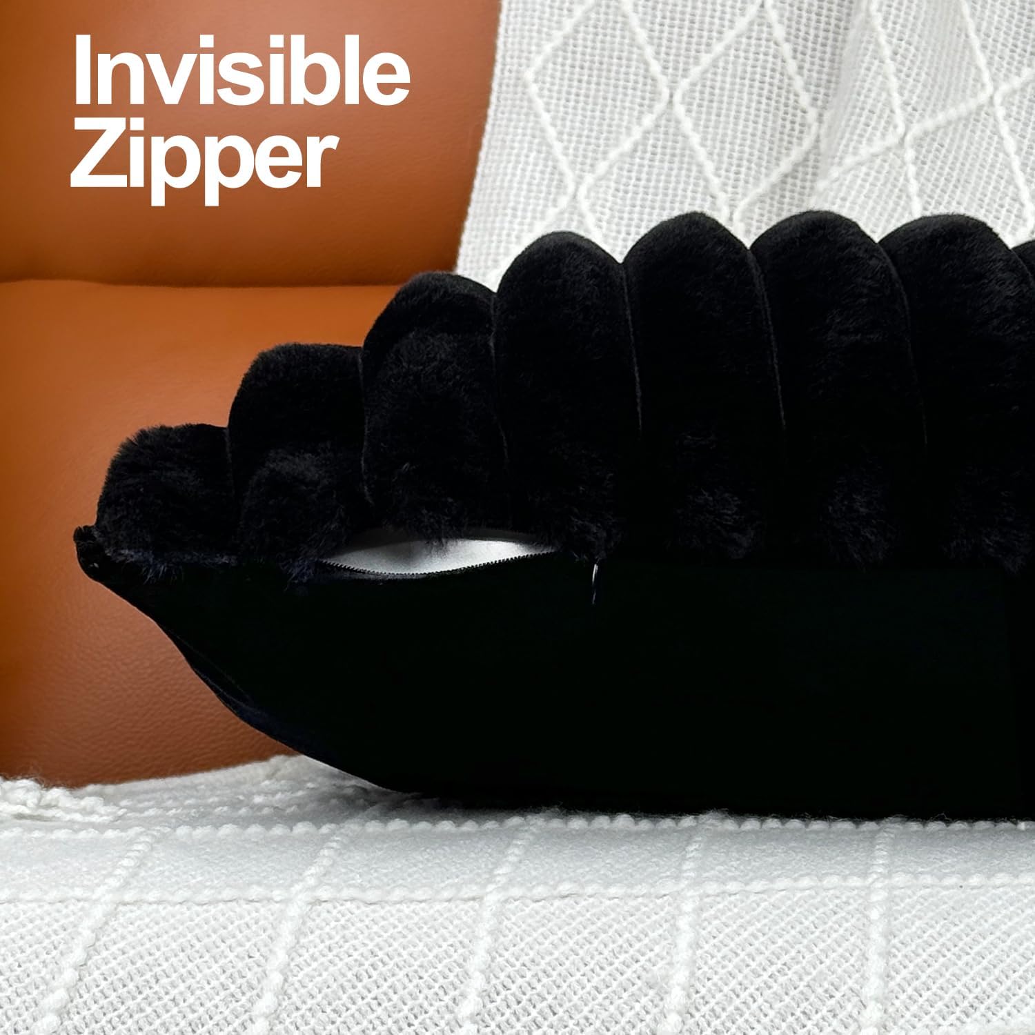 18x18 Throw Pillow Covers Set of 2, Decorative Faux Fur Covers for Bed, Couch Soft Fluffy Pillow Cover with Velvet Back for Living Room, Neutral Home Décor Accent for Sofa - Black