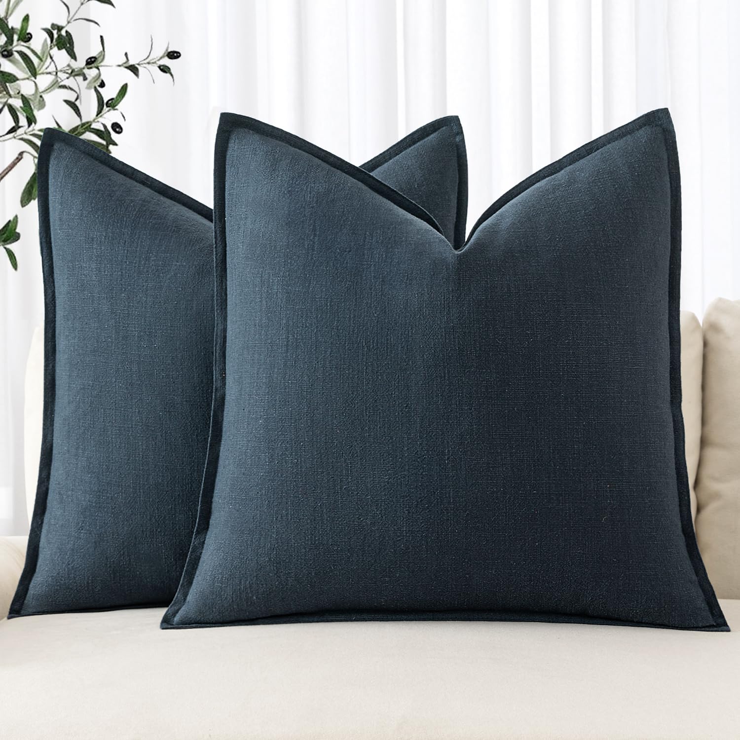 MIULEE Decorative Linen Pillow Covers 20x20 Inch Natural Beige Boho Farmhouse Neutral Couch Throw Pillows for Bed Pack of 2 Accent Modern Pillowcase Sofa Livingroom Home Decor