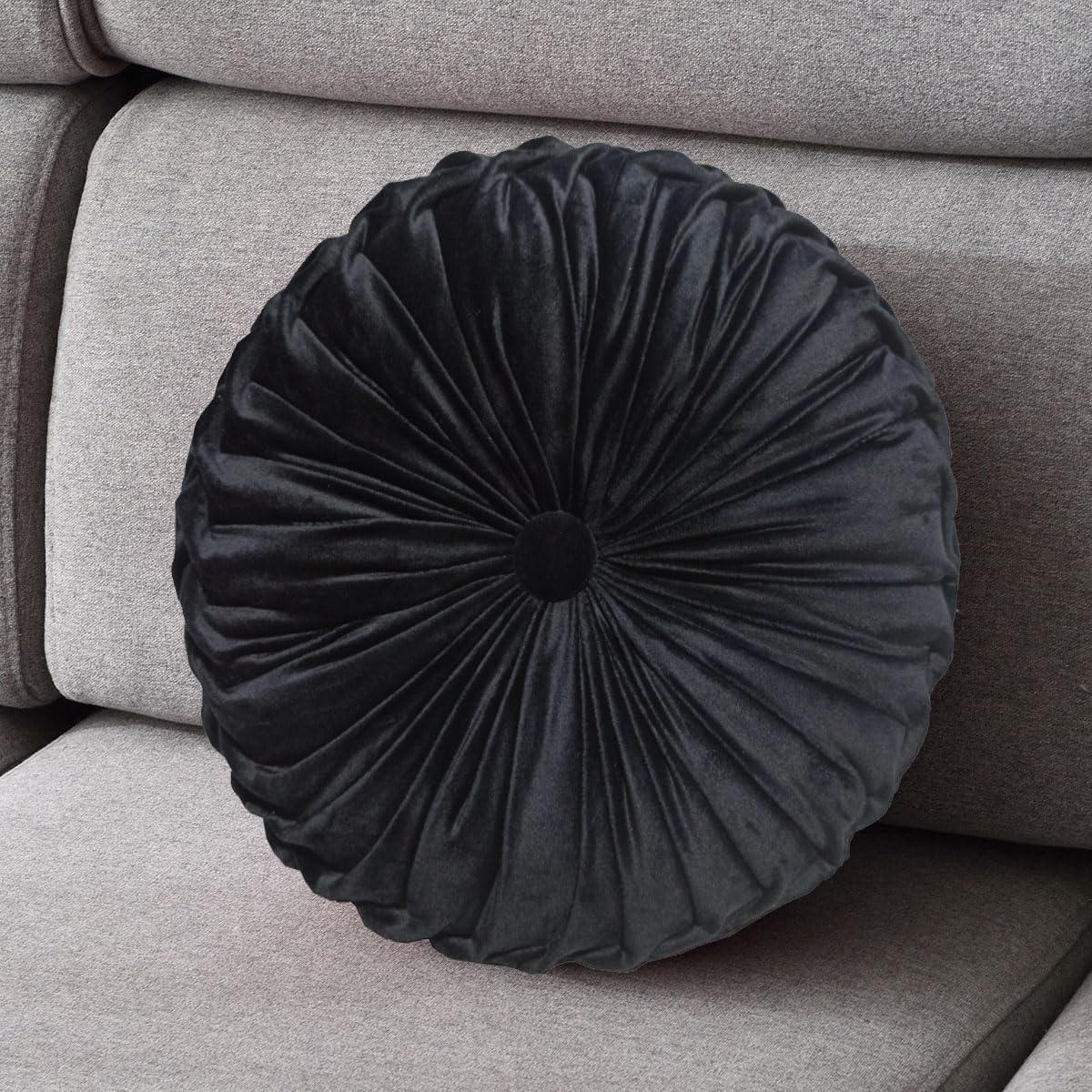 Round Throw Pillow Velvet 1 Pcs 14.17" Home Decoration Pleated 3D Pumpkin Pillow Cushion for Couch Chair Bed Car (Caramel Color)