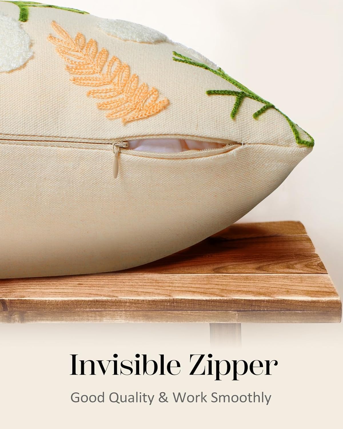 Embroidered Throw Pillow Cover - 18x18 Decorative Pillow Cover with Zipper Aesthetic Cute Design Boho Spring Summer Cozy Throw Pillowcase for Living Room Couch Sofa Bed, White Daisy