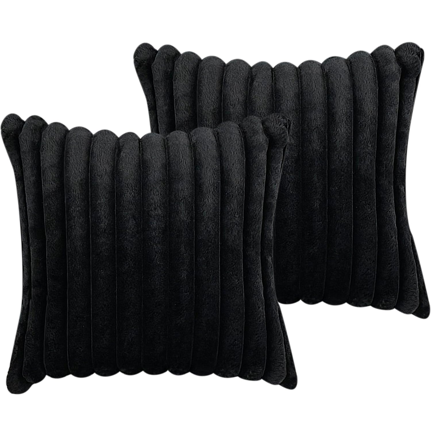 18x18 Throw Pillow Covers Set of 2, Decorative Faux Fur Covers for Bed, Couch Soft Fluffy Pillow Cover with Velvet Back for Living Room, Neutral Home Décor Accent for Sofa - Black