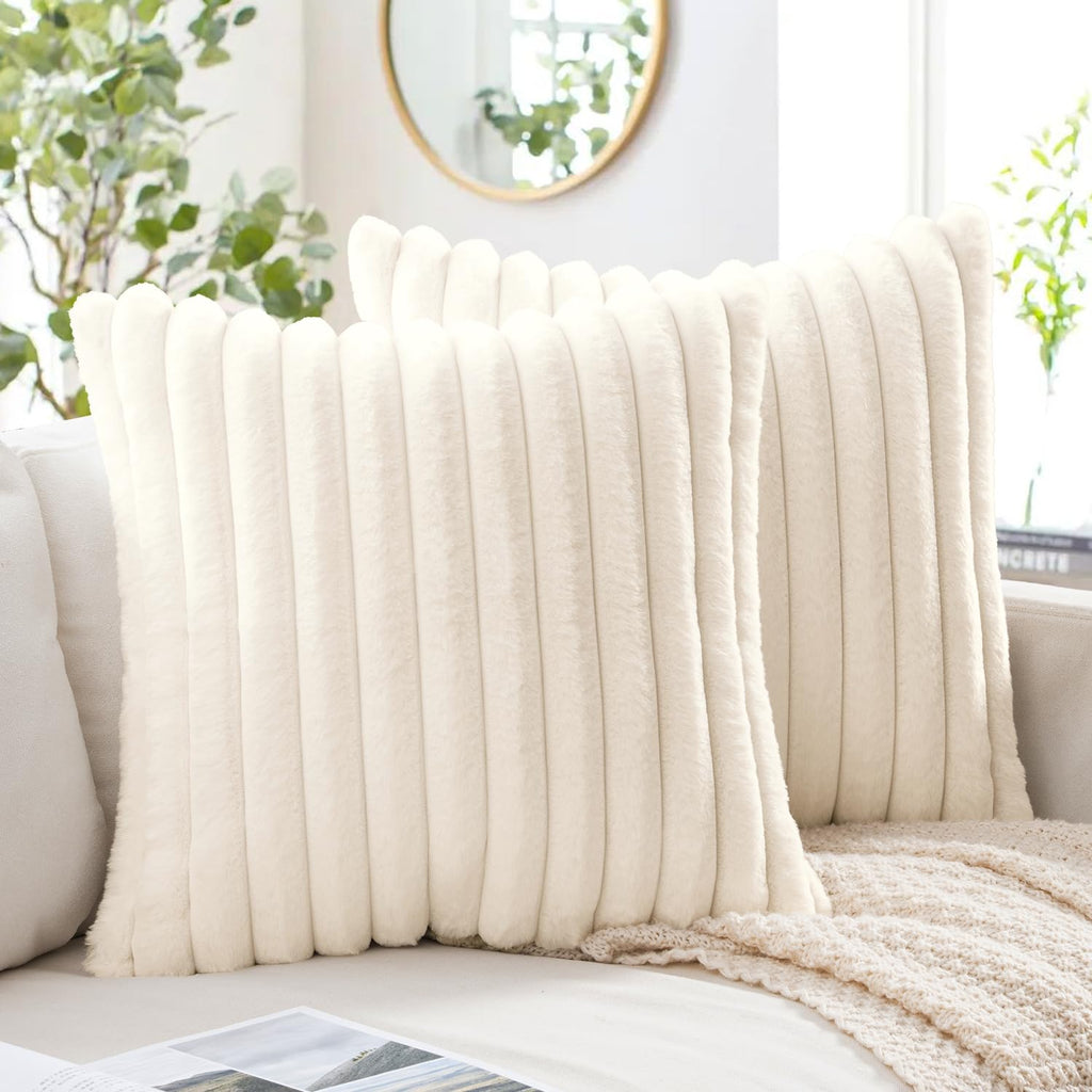 MIULEE Faux Fur Decorative Throw Pillow Covers 18x18 Inch Set of 2, Modern Spring Home Decor Soft Plush Couch Pillows Cozy Fluffy Cushion Covers for Sofa Bed Sage Green