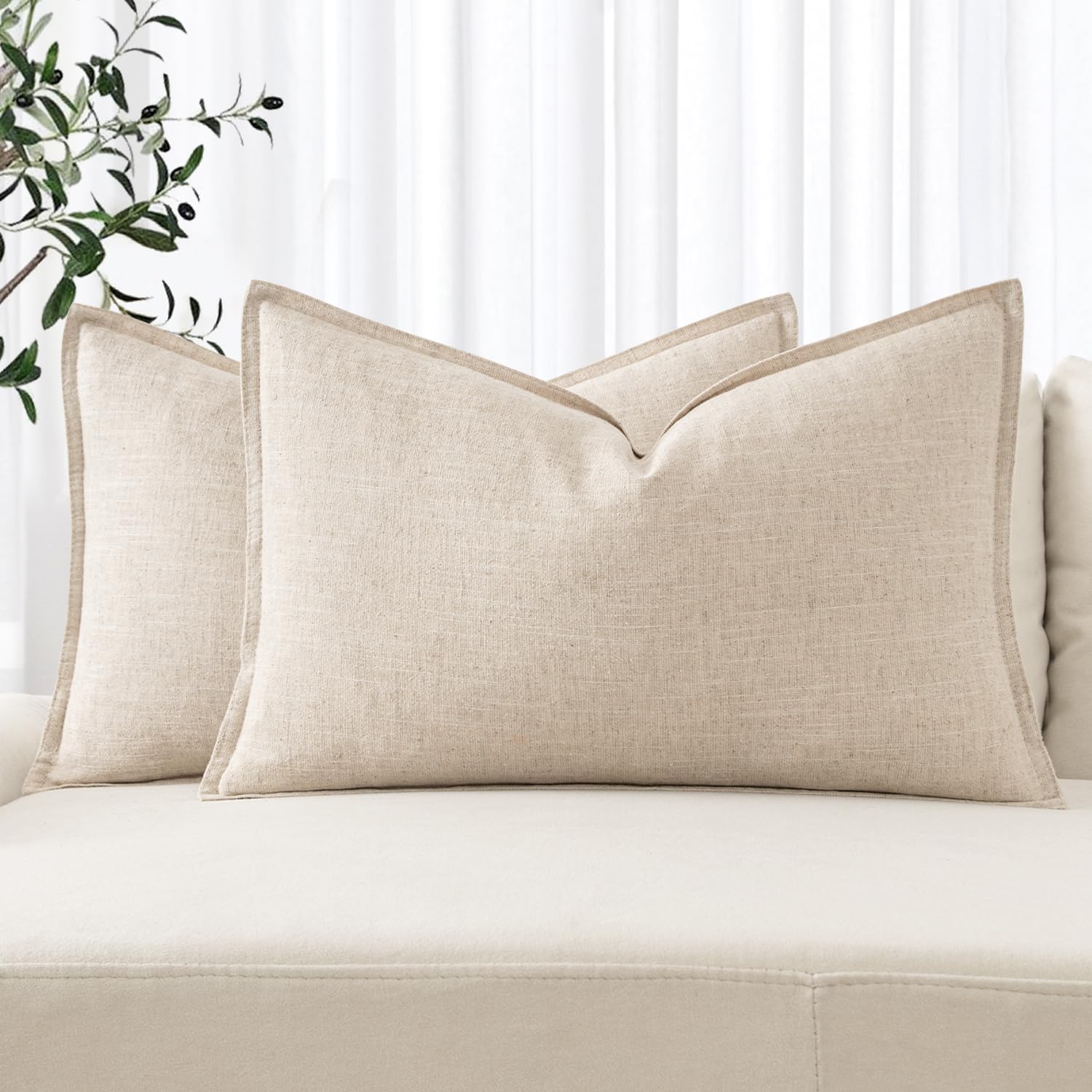 MIULEE Decorative Linen Pillow Covers 20x20 Inch Natural Beige Boho Farmhouse Neutral Couch Throw Pillows for Bed Pack of 2 Accent Modern Pillowcase Sofa Livingroom Home Decor