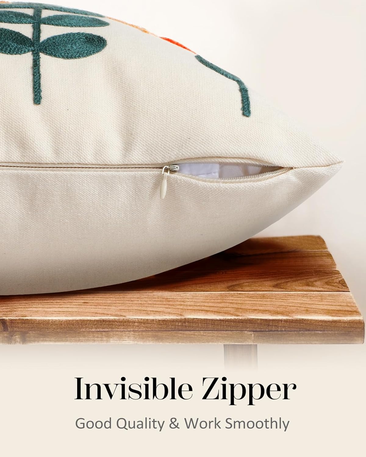 Embroidered Throw Pillow Cover - 18x18 Decorative Pillow Cover with Zipper Aesthetic Cute Design Boho Spring Summer Cozy Throw Pillowcase for Living Room Couch Sofa Bed, Plants