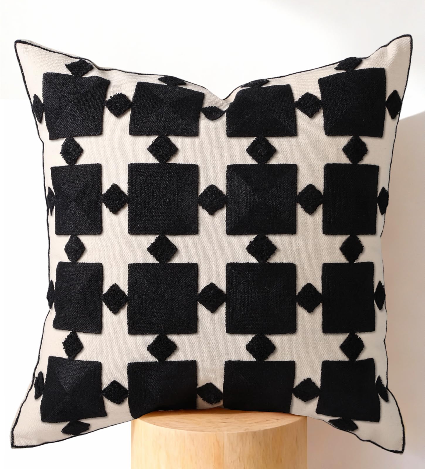 Embroidered Throw Pillow Cover 18x18 Inch - Modern Geometric Decorative Pillow Cover with Zipper for Sofa Couch Living Room Chair Car Aesthetic Design Cushion Pillowcase, Colorful Checkered