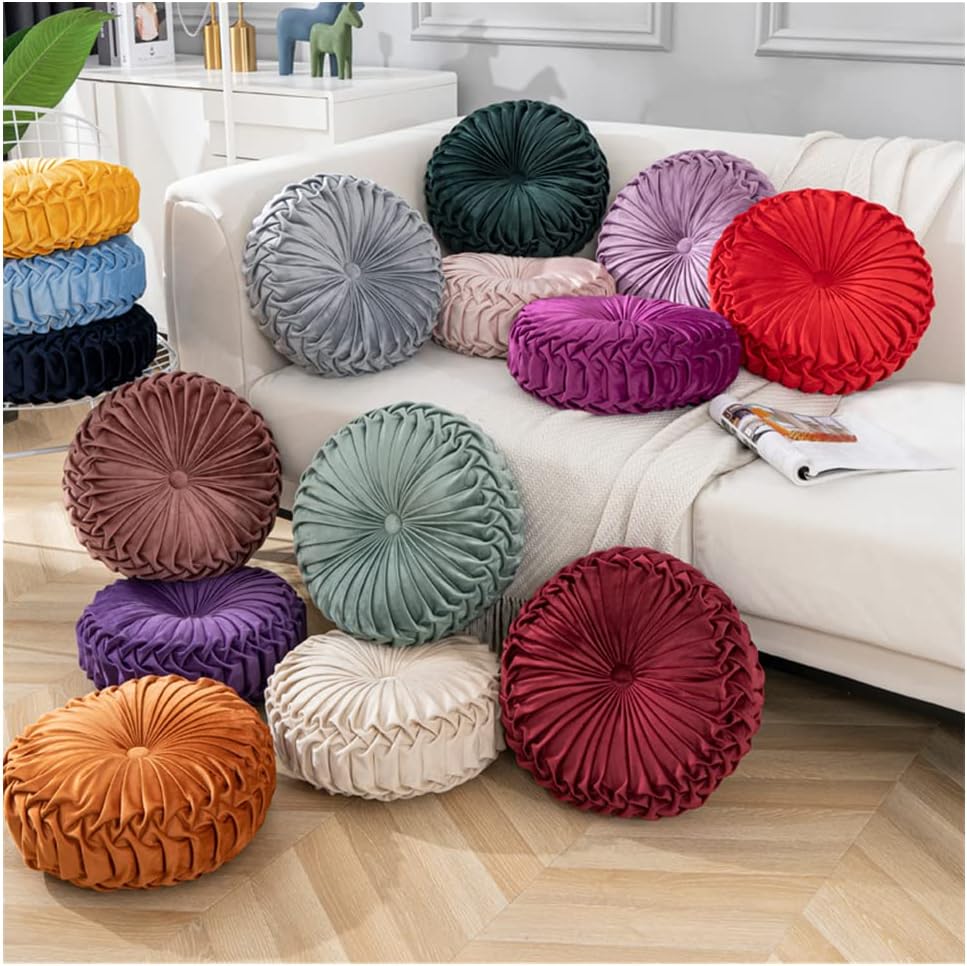 Baiyuruodie Round Velvet Pillow, Sofa Bed Bedroom Decorative Throw Pillow (38cm, Blue)
