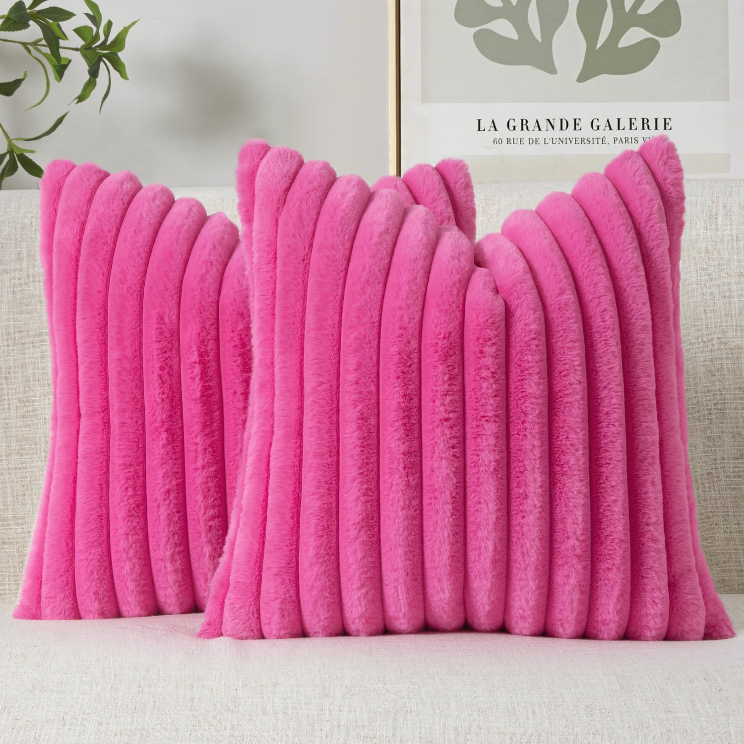 MIULEE Faux Fur Decorative Throw Pillow Covers 18x18 Inch Set of 2, Modern Spring Home Decor Soft Plush Couch Pillows Cozy Fluffy Cushion Covers for Sofa Bed Sage Green